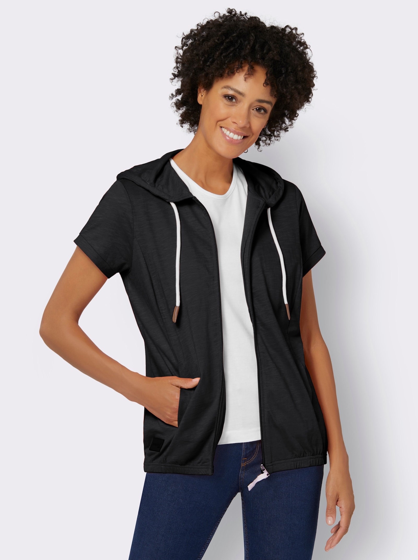 Sweatjacke mit Nahttaschen - schwarz