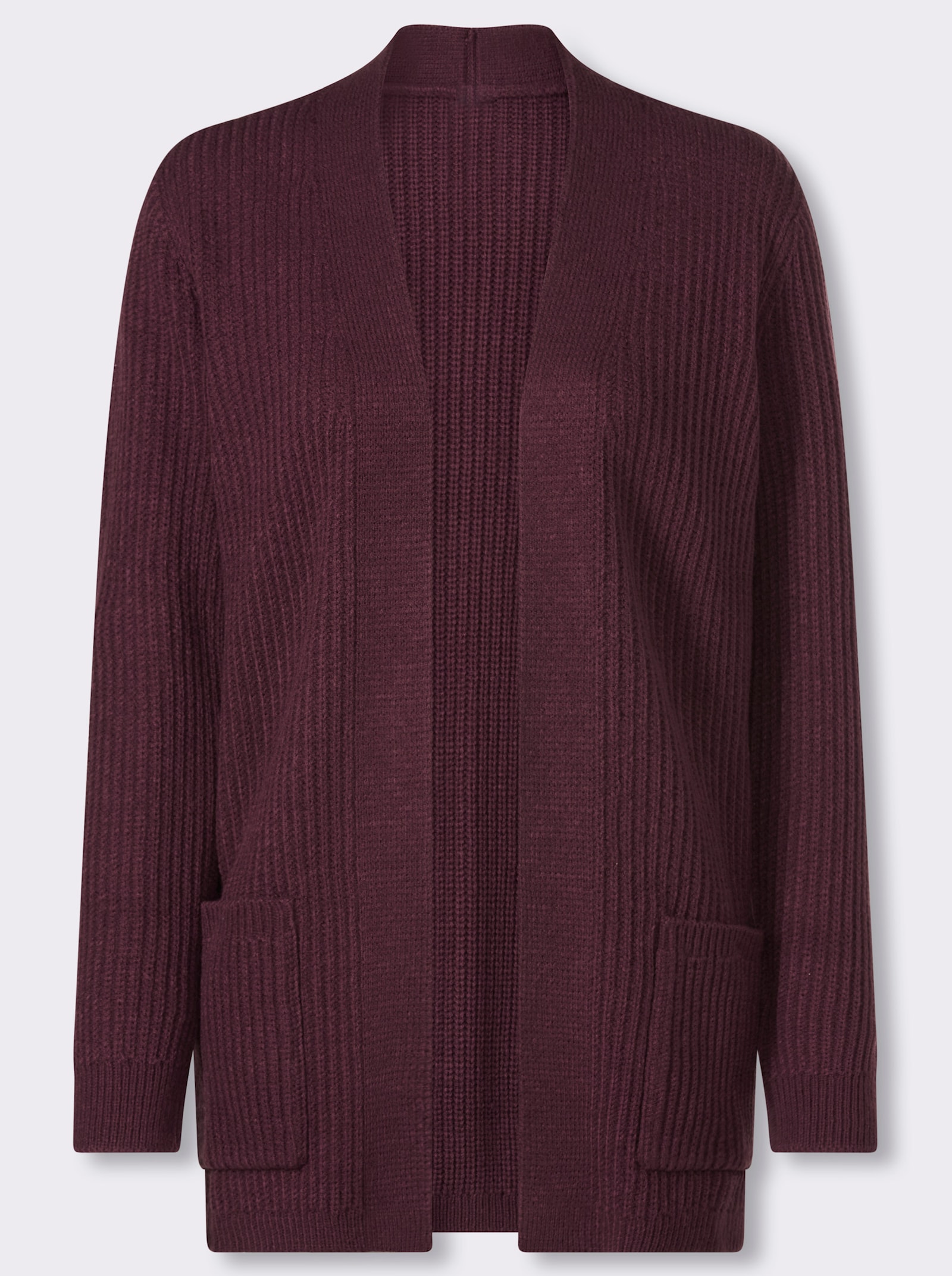 Strickjacke in gerippter Grobstrick-Optik - burgund