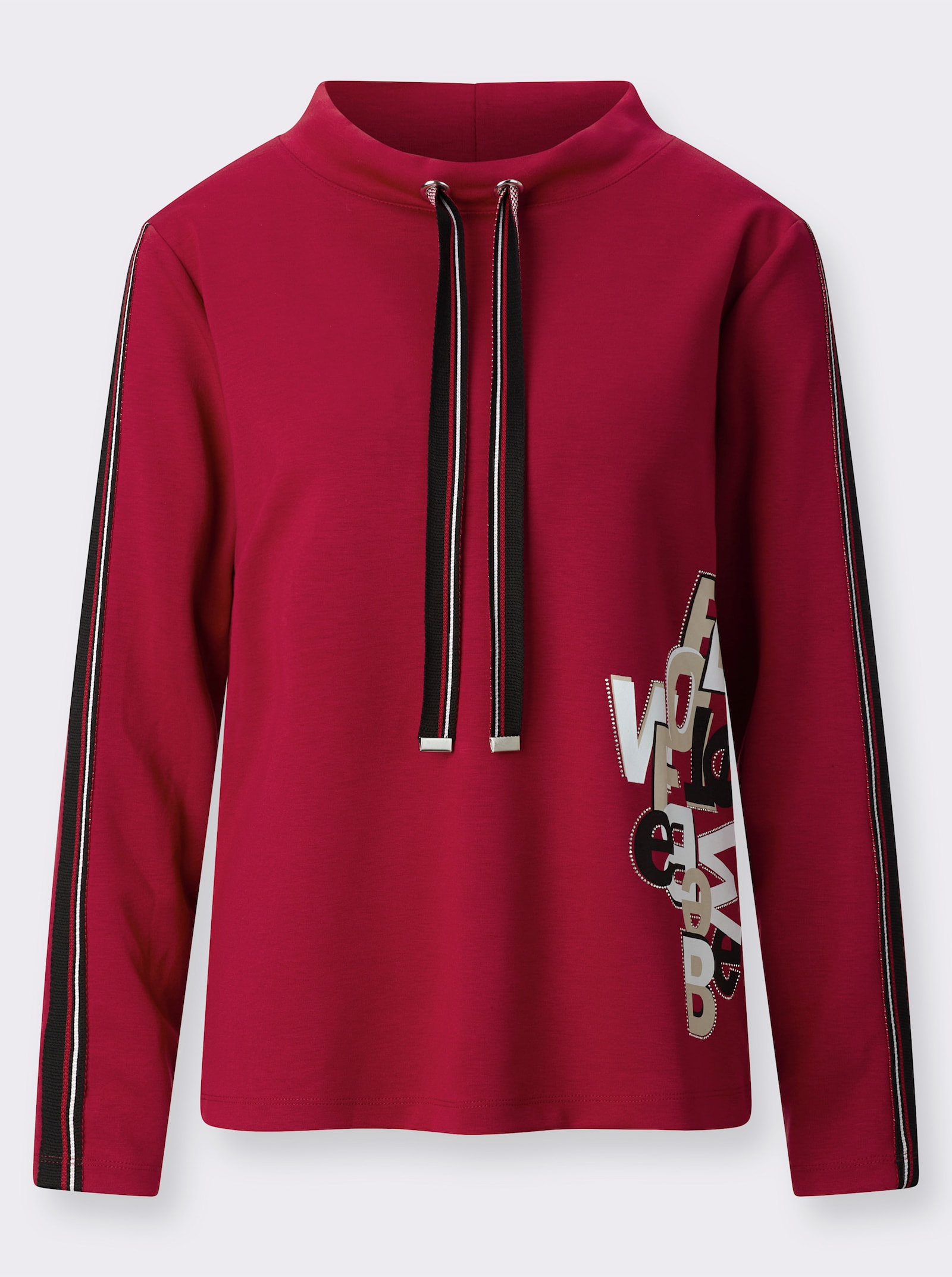 Stehkragenshirt mit Kontraststreifen - rot-schwarz