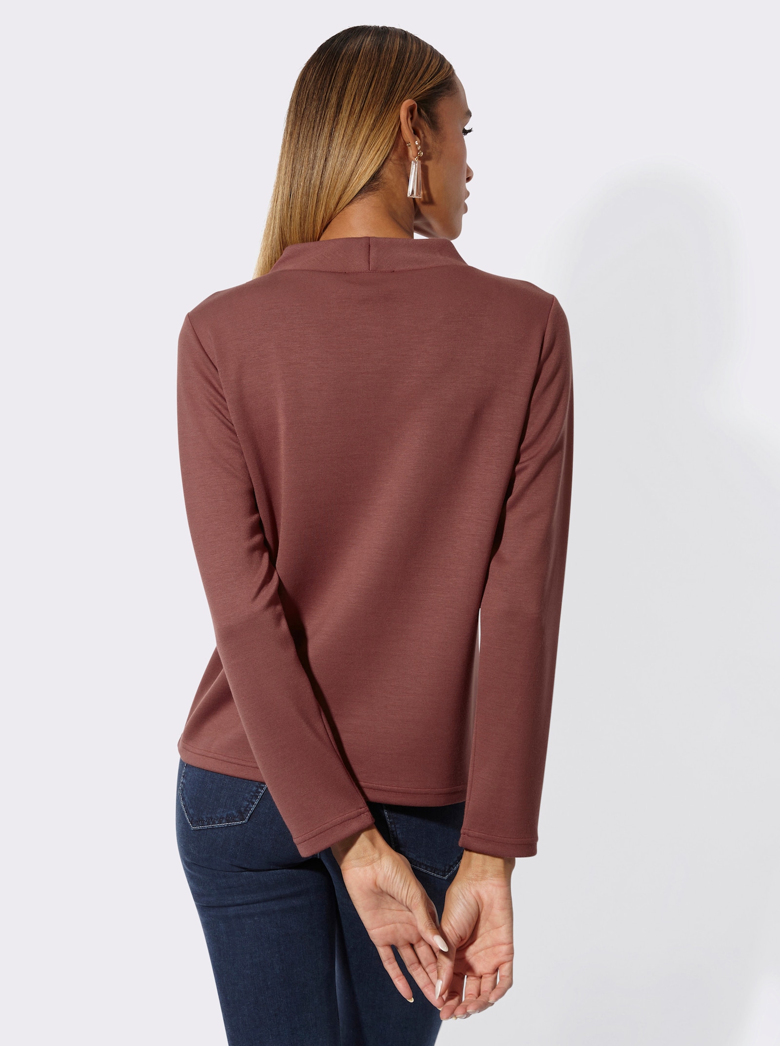 Sweatshirt mit Glitzersteinchen-Verzierung - rotbraun