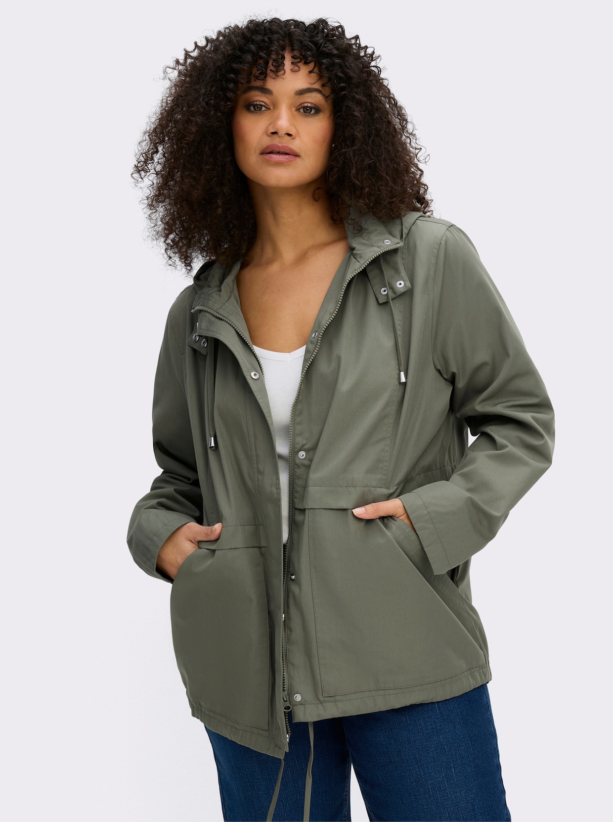 Kapuzenjacke mit Stehkragen - khaki