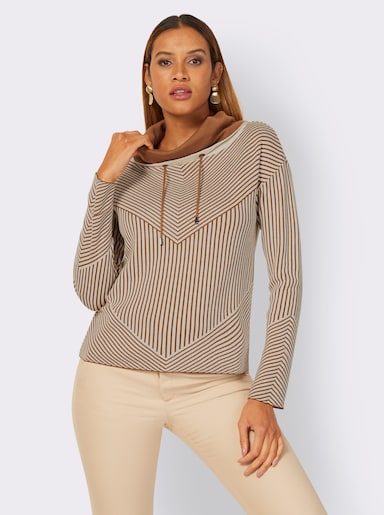 Rollkragenpullover in Modal-Mischung - champagner-cognac-gemustert