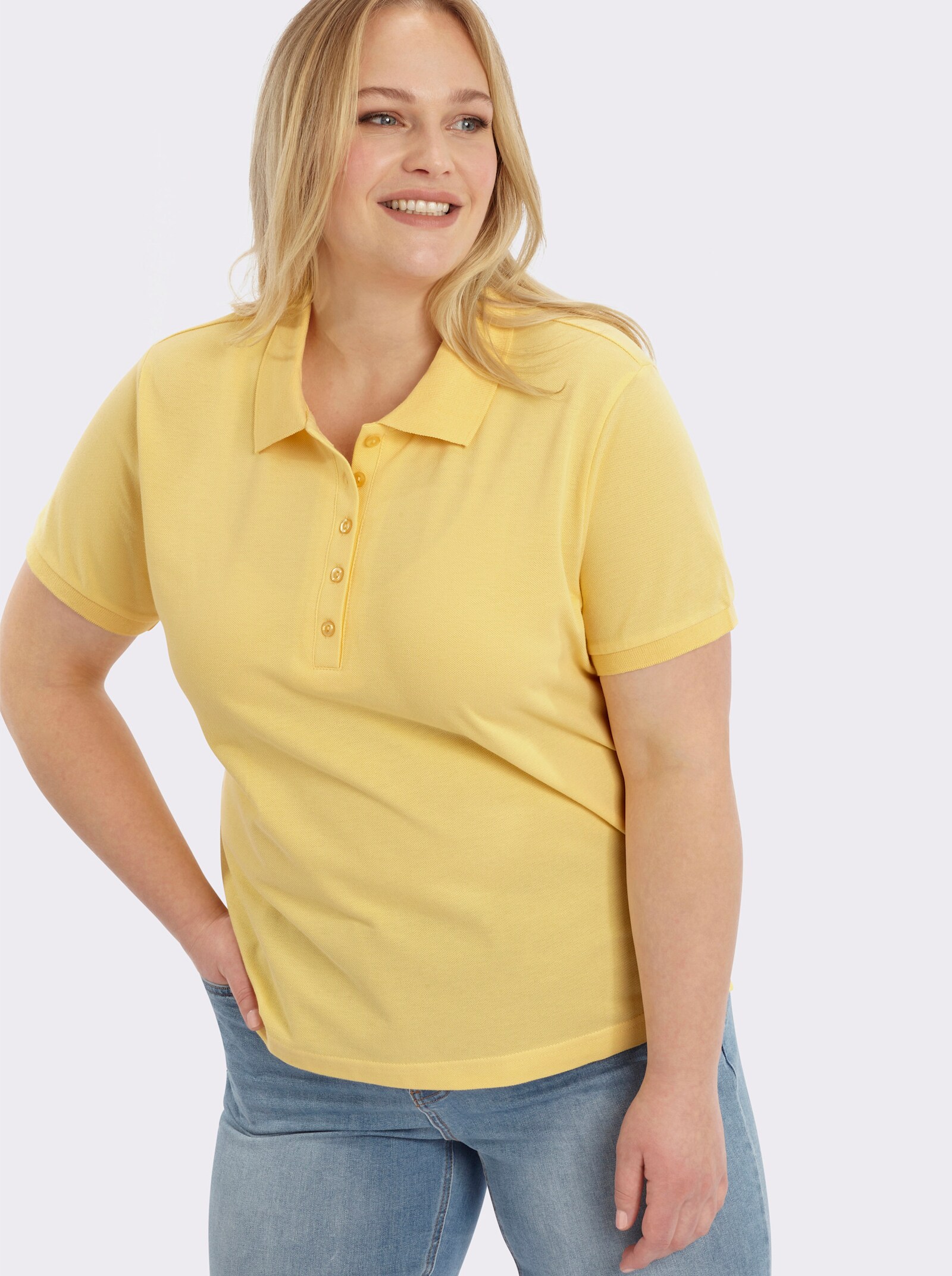 Poloshirt mit Seitenschlitzen - maisgelb