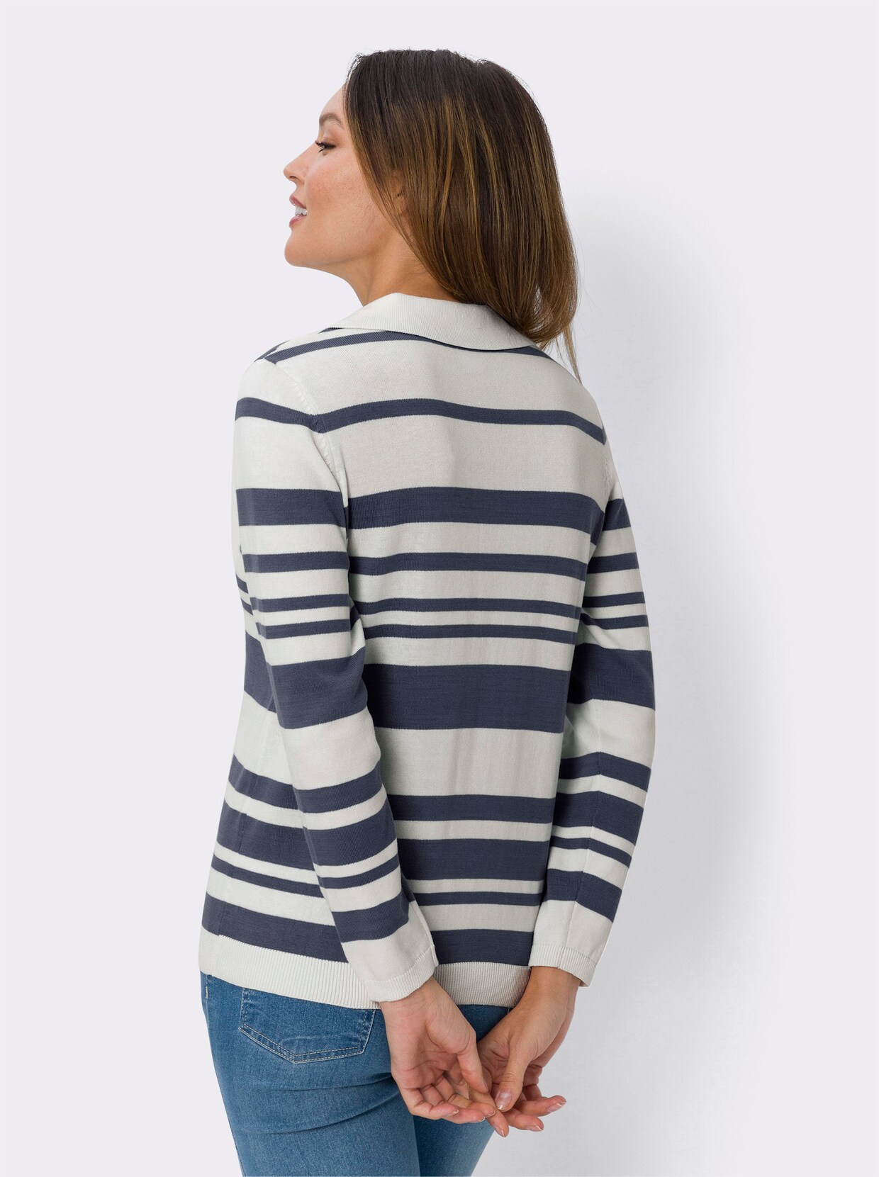 Gestreepte pullover - ecru/marine gestreept