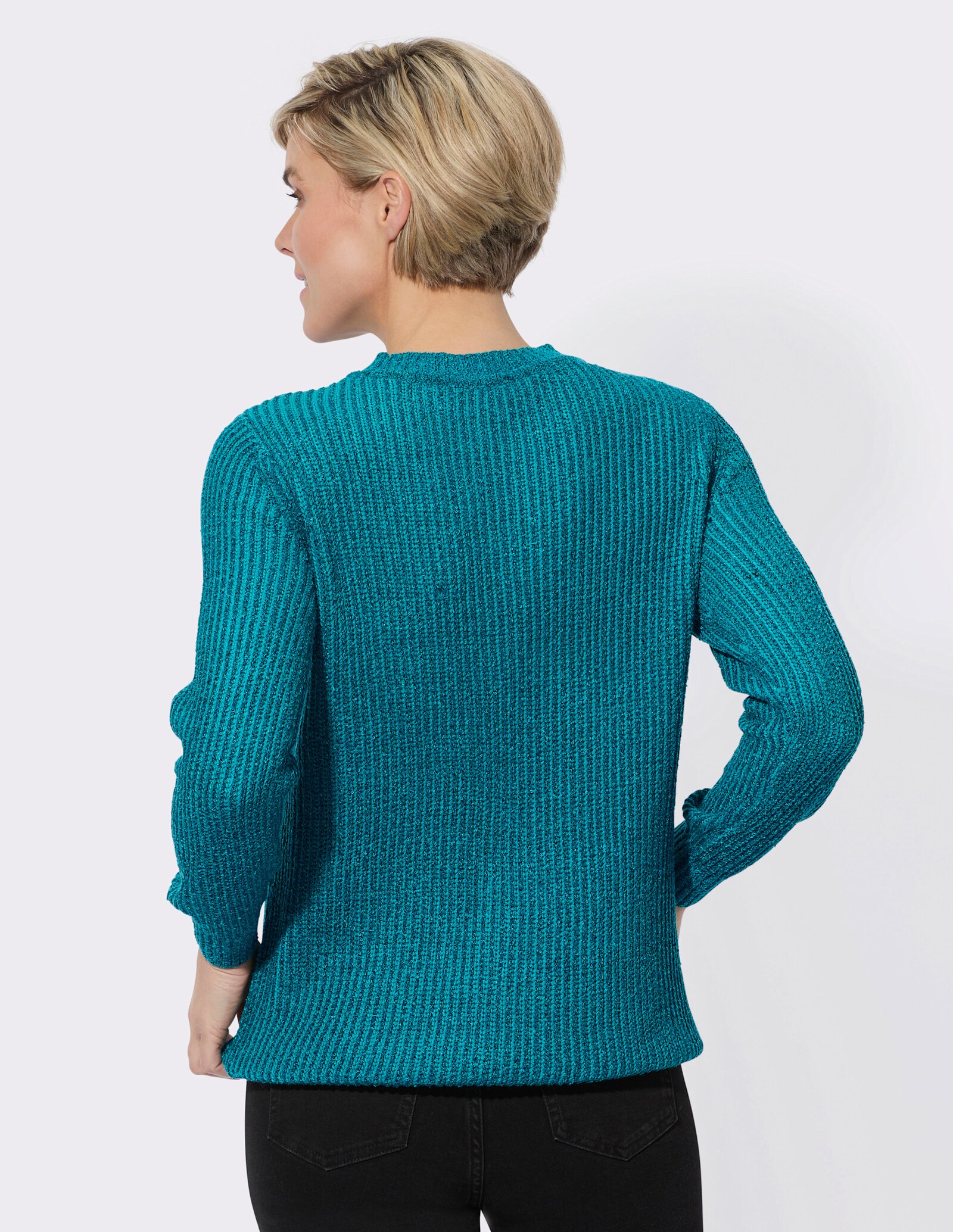 Bouclé-Pullover in Strickstruktur - aquapetrol-türkis-meliert