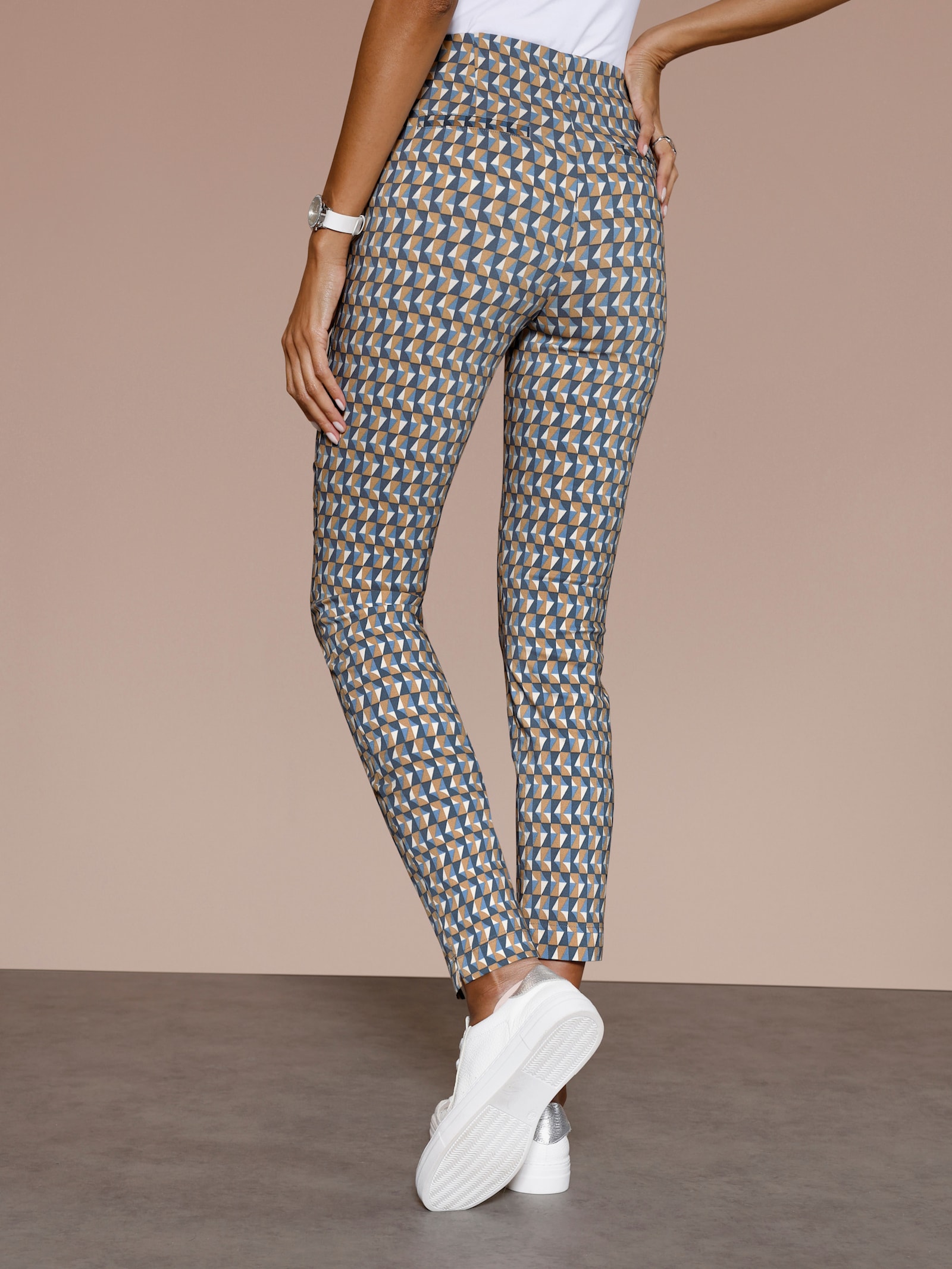 Bengalinhose mit Rundum-Dehnbund - camel-bleu-bedruckt