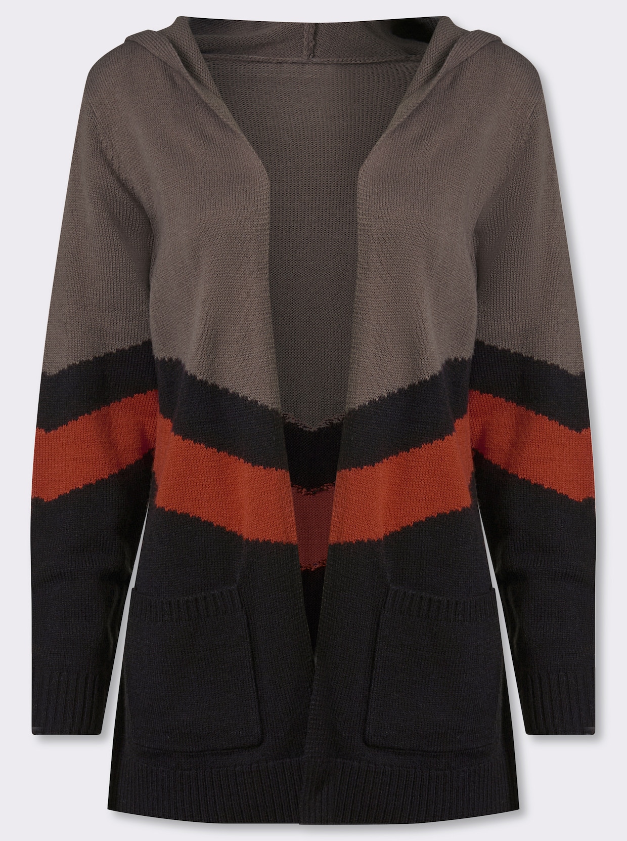 Longstrickjacke im Color-Blocking-Dessin - dunkeltaupe-schwarz-gemustert