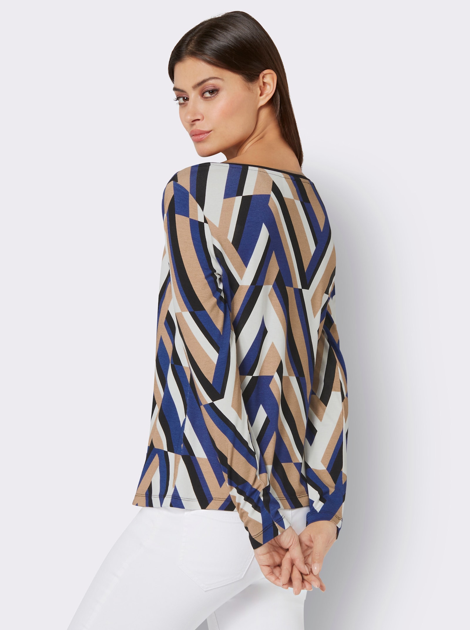 Print-Shirt im Zick-Zack-Dessin - royalblau-schwarz-bedruckt