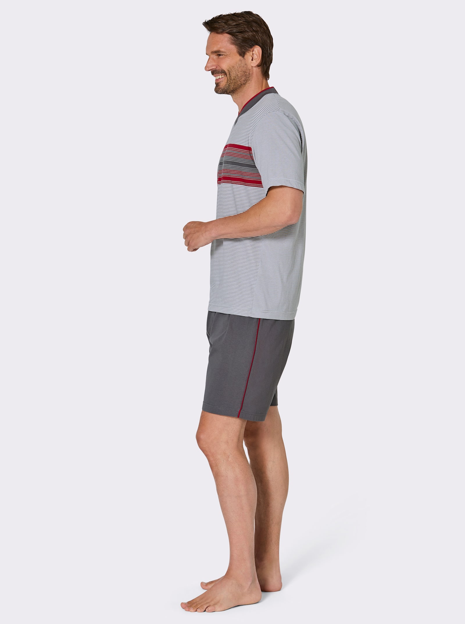 wäschepur men Shorty - anthrazit-kirsche-gestreift