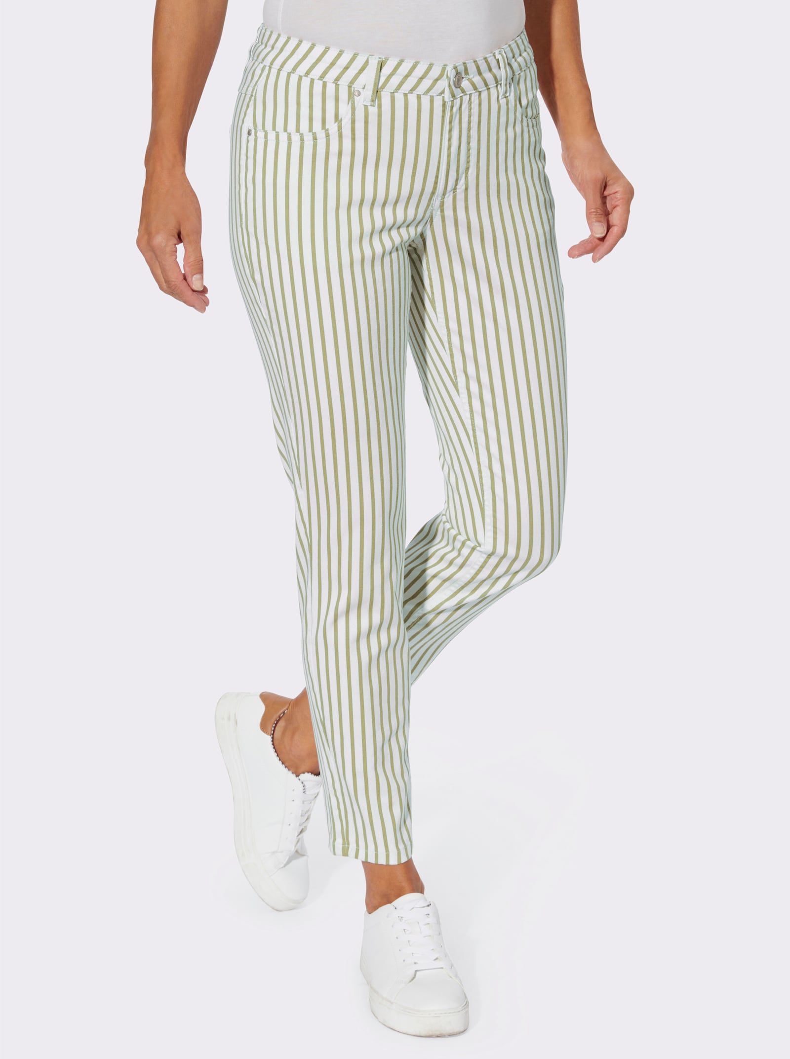 Hose in knöchelfreier Länge - schilf-ecru-gestreift