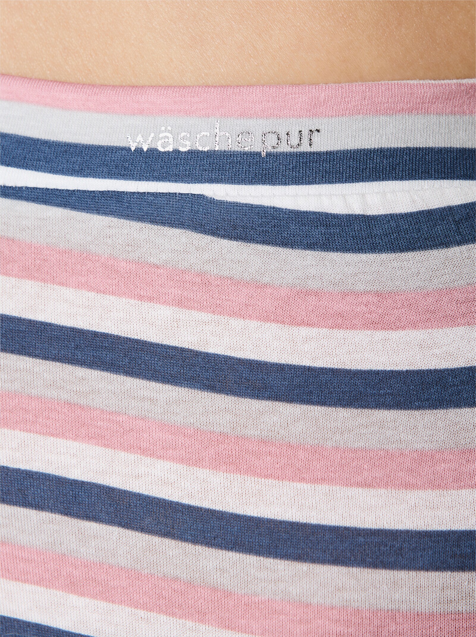 wäschepur Longpanty mit Logo-Schriftzug - weiß-gestreift + rauchblau