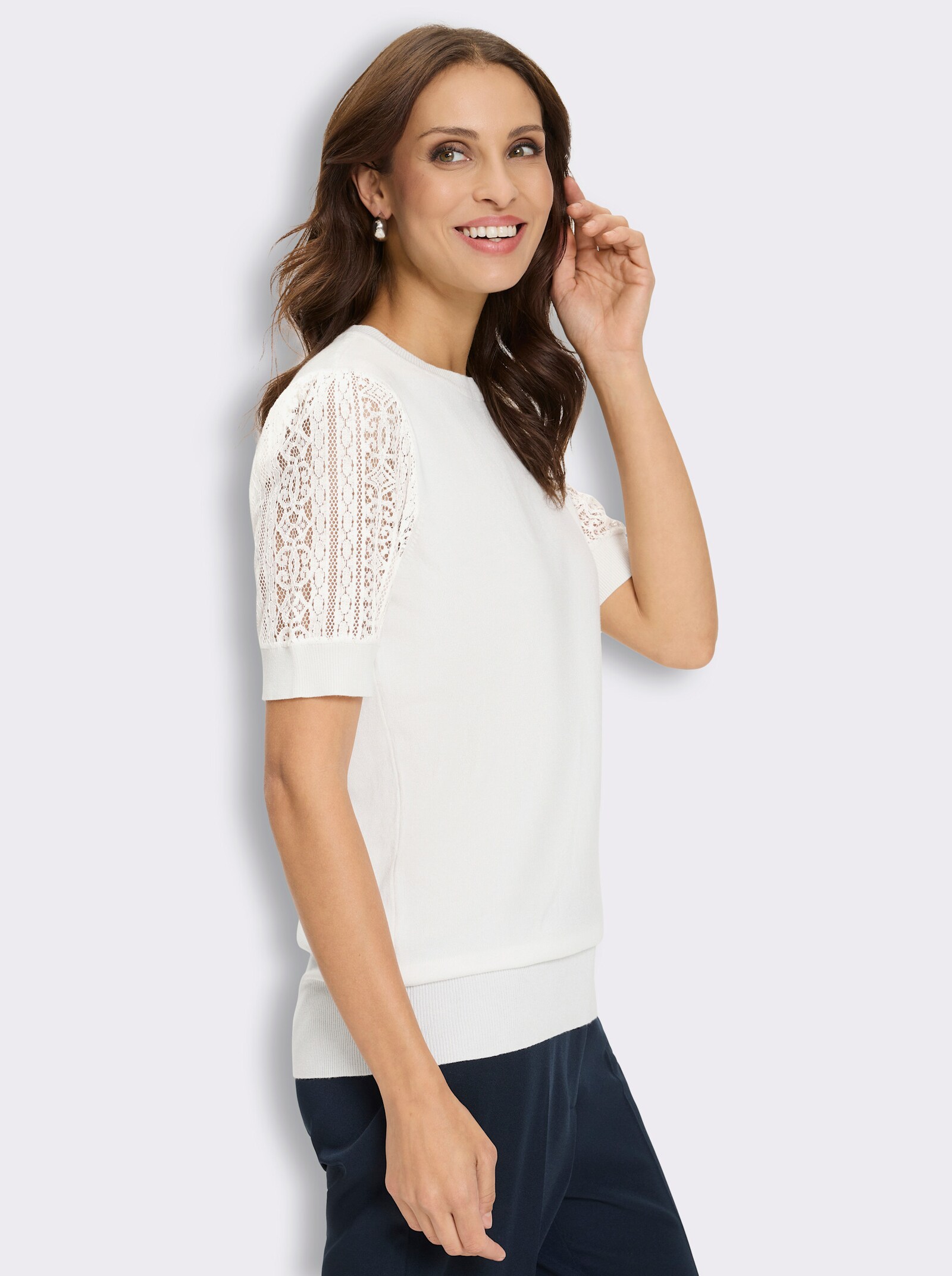 Kurzarmpullover mit Puffärmeln - ecru