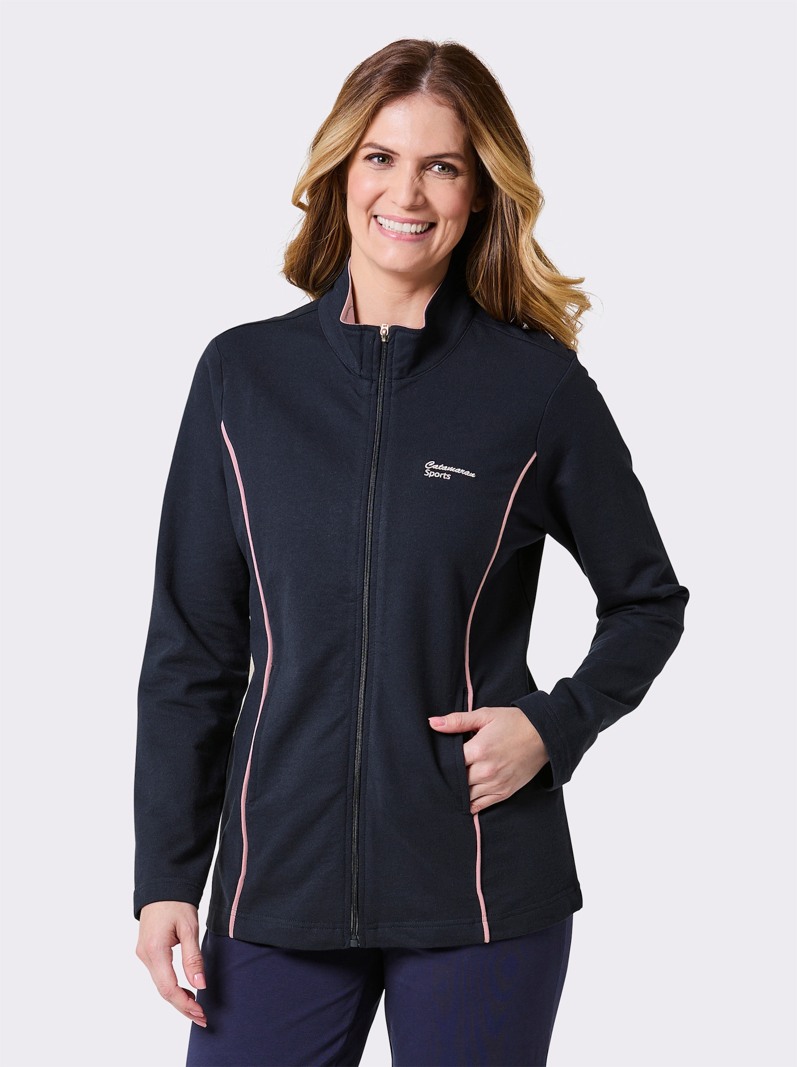 Catamaran Sports Sweatjacke mit 2 Nahttaschen - marine-rosé