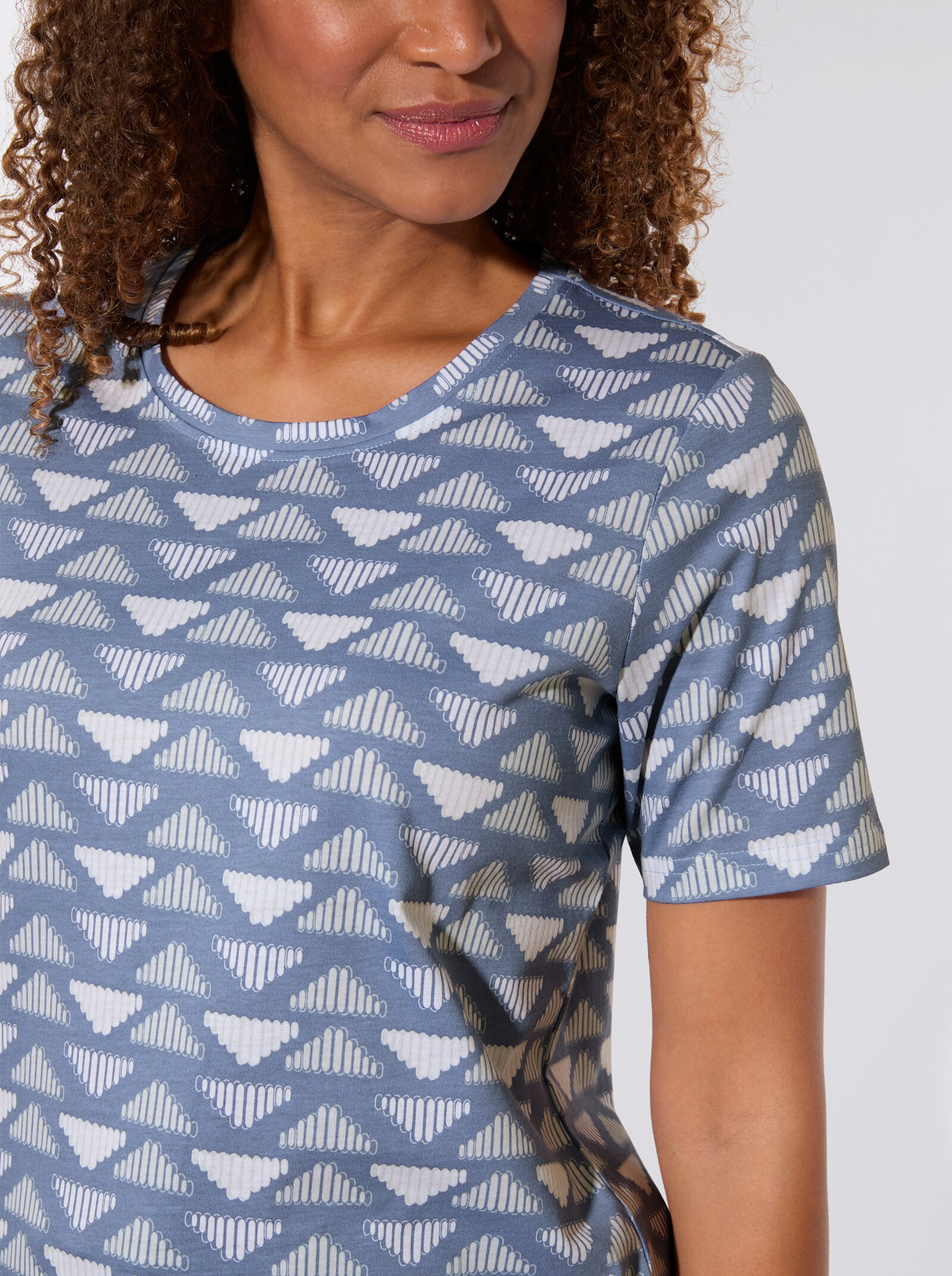Kurzarmshirt aus reiner Baumwolle - taubenblau-zartmint-gemustert