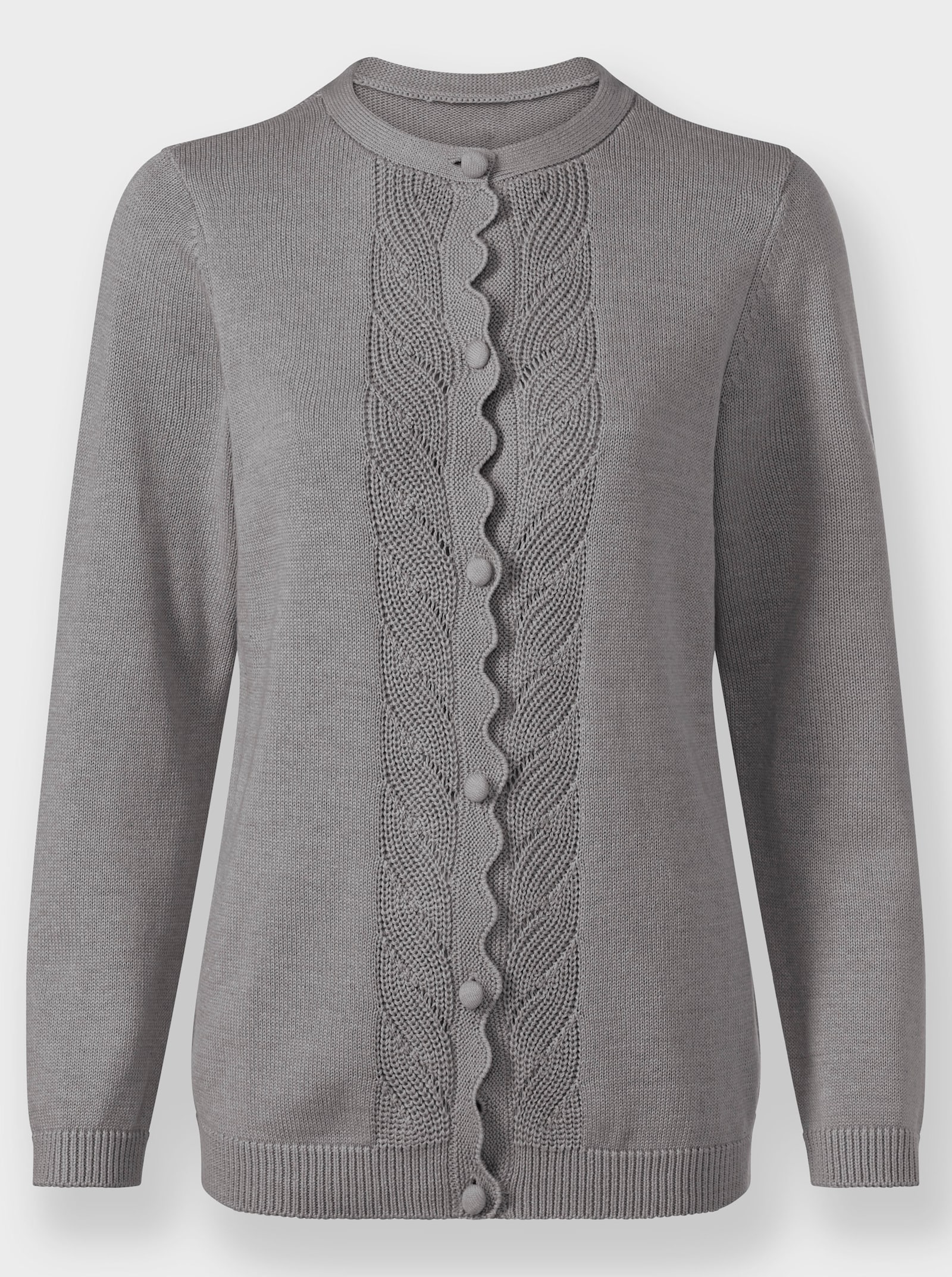 Strickjacke mit gebogter Knopfleiste - steingrau-meliert