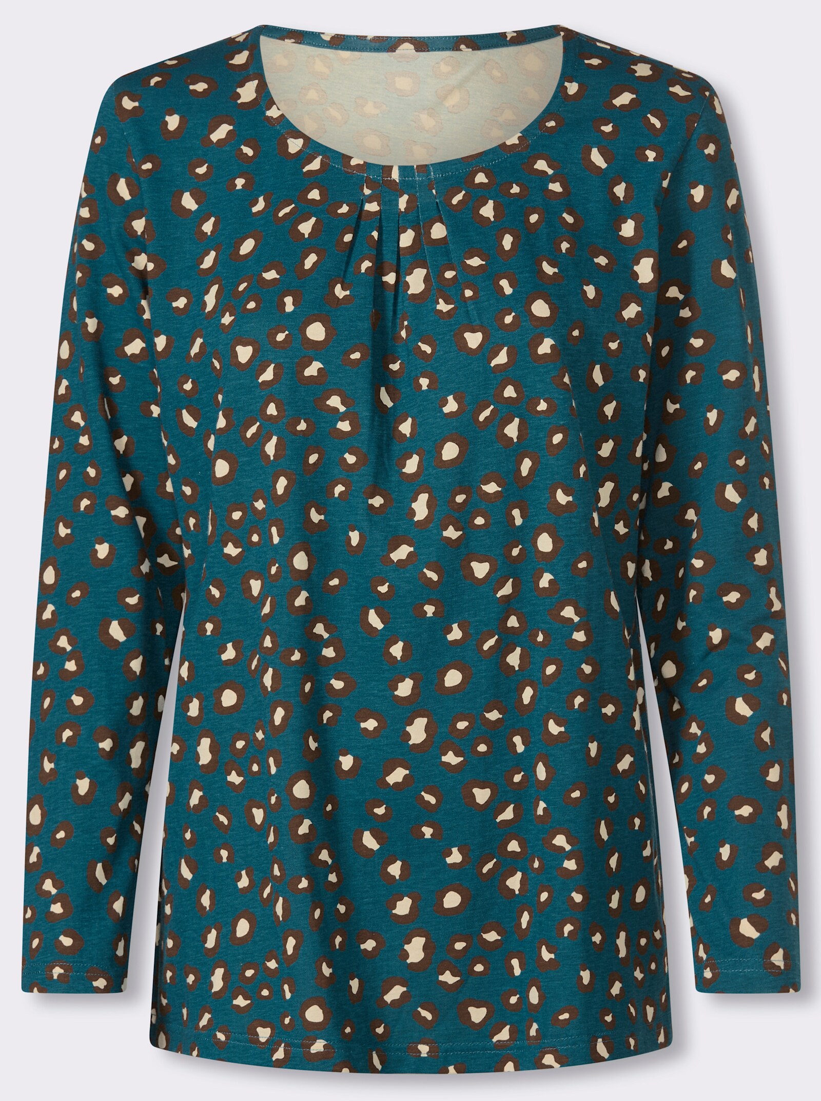 Langarmshirt mit Animalmuster - aquapetrol-schoko-bedruckt