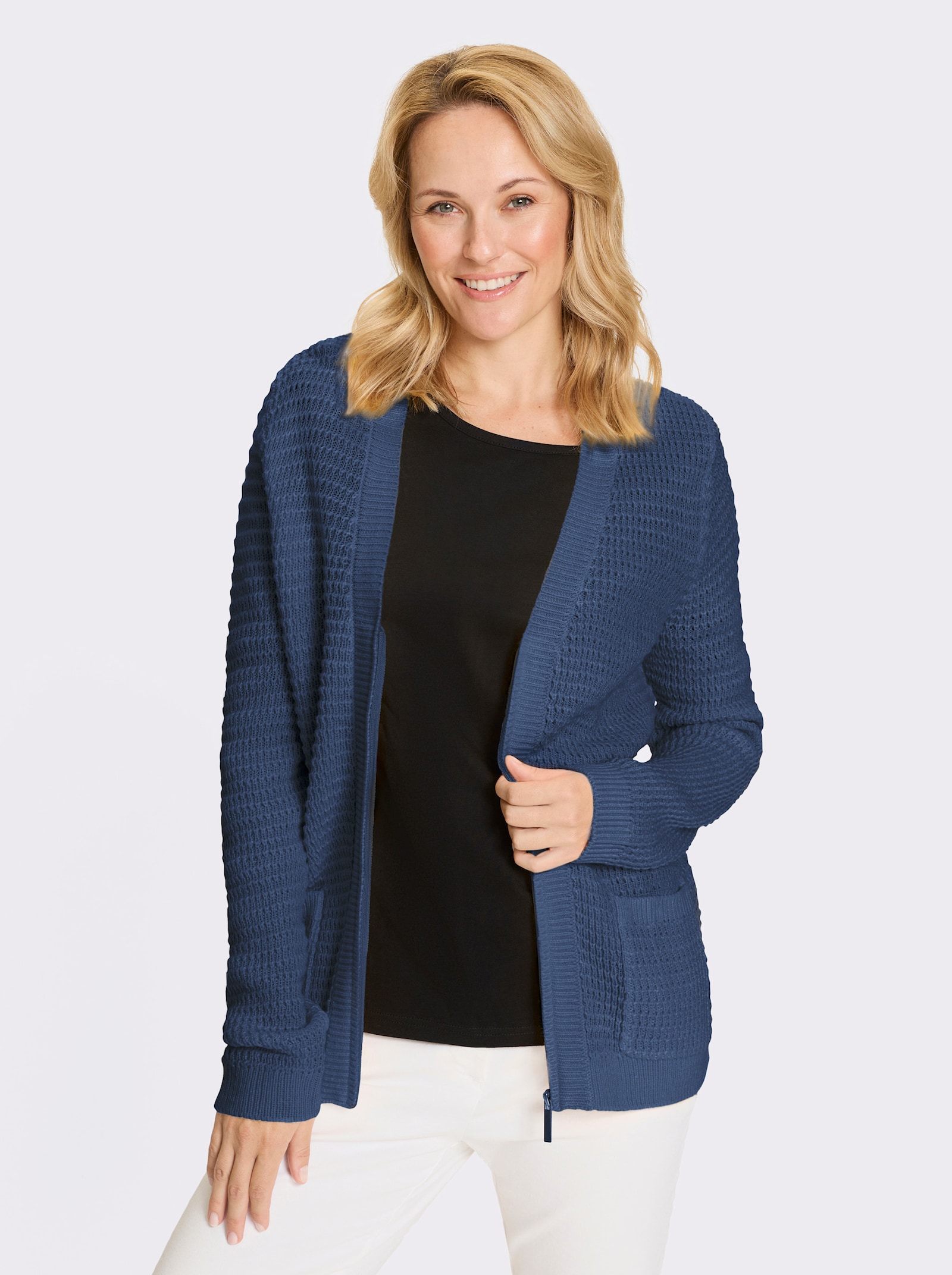 Svetr se zapínáním na zip - džínová modrá