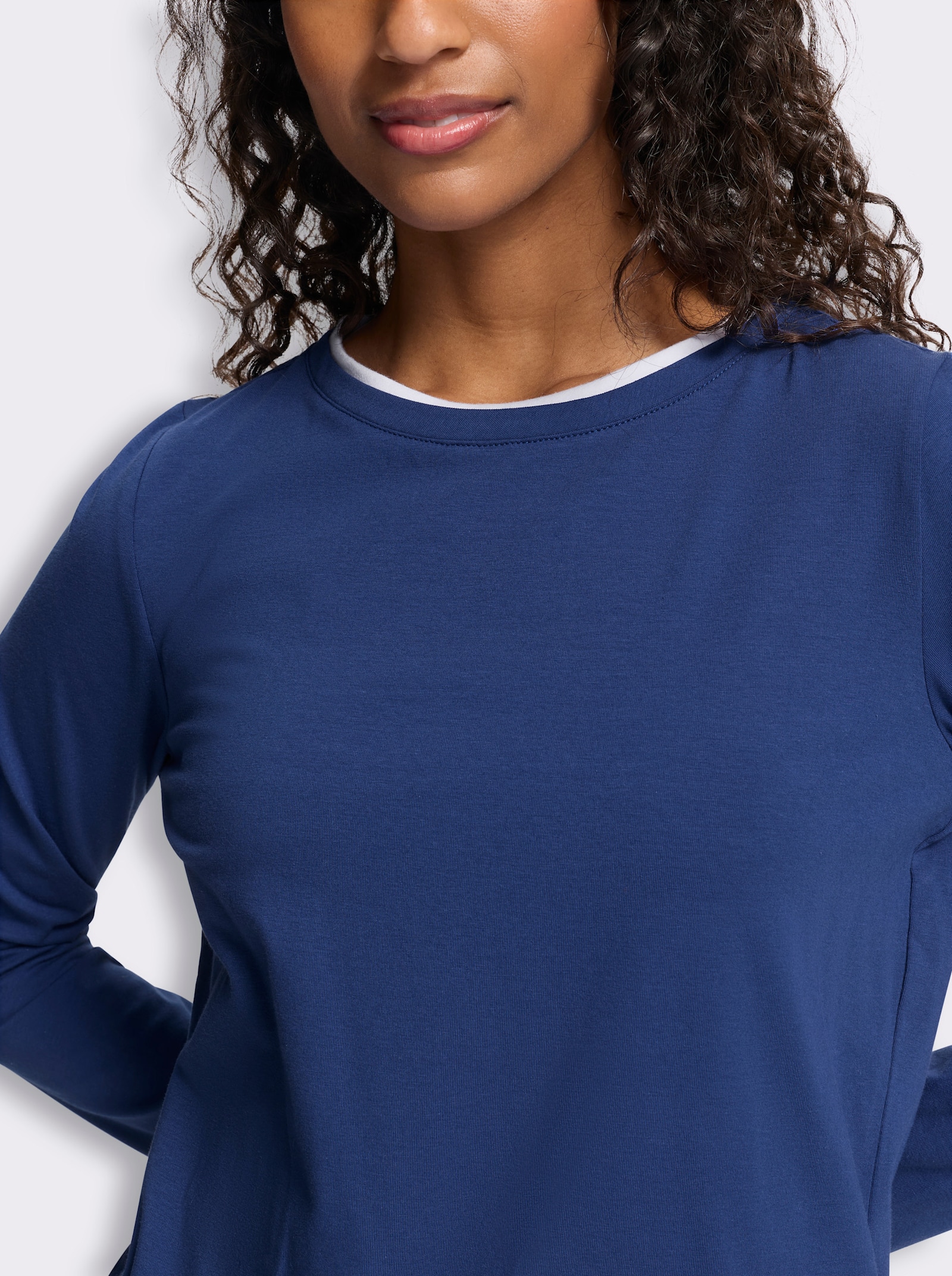 heine Rundhalsshirt in 2-in-1-Optik - royalblau-weiß