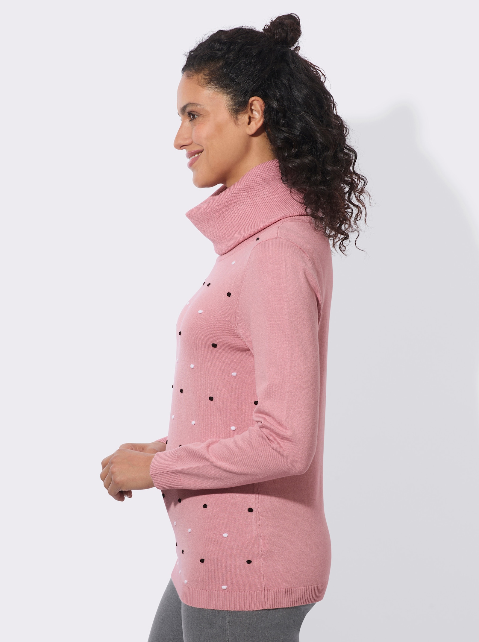 Rollkragenpullover mit Pünktchen-Muster - hortensie