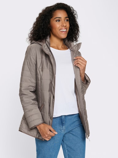 Steppjacke mit Kapuze und Stehkragen - taupe