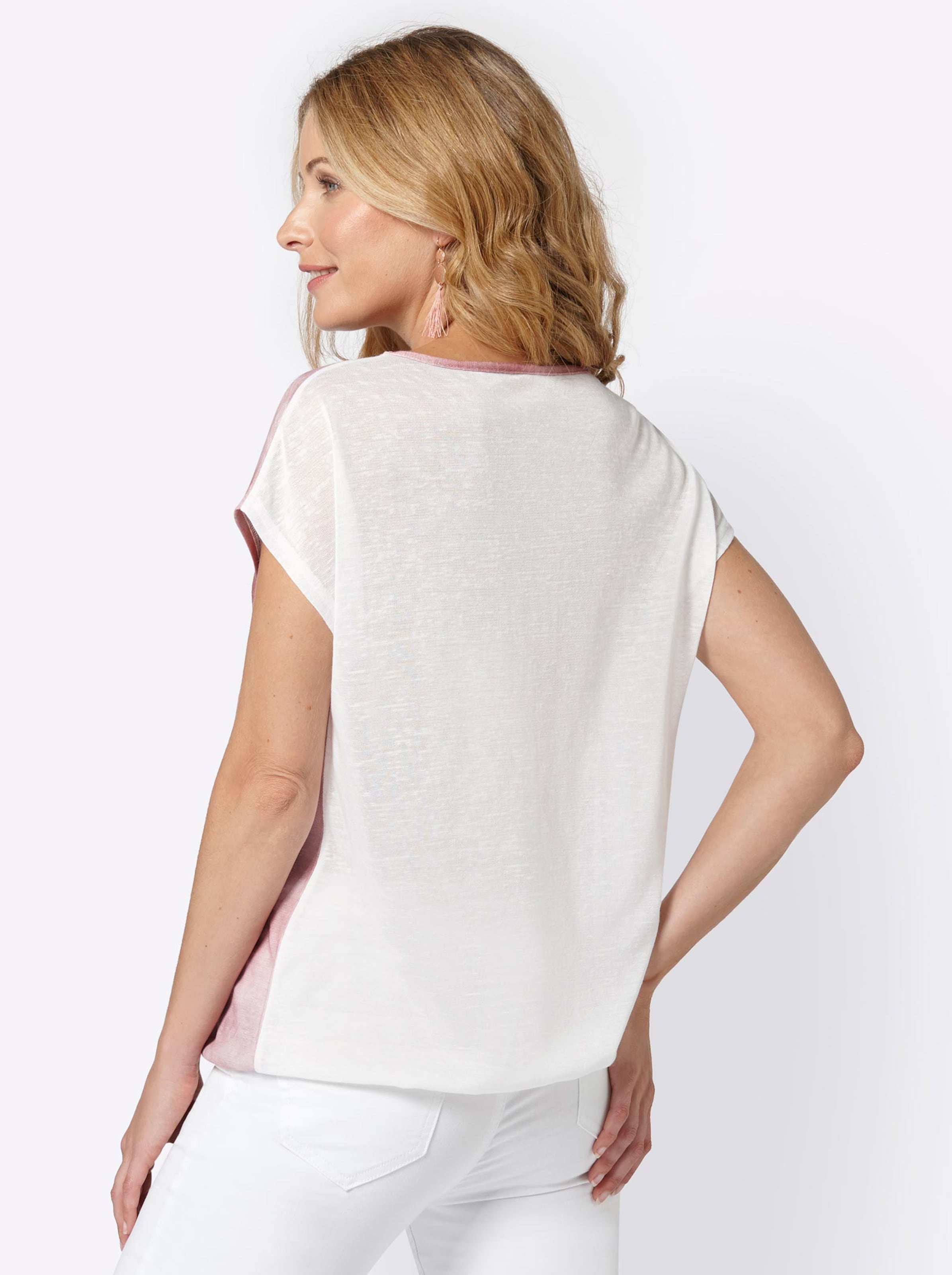 Damenmode Shirts Rundhalsshirt in rosenholz-ecru-gemustert 