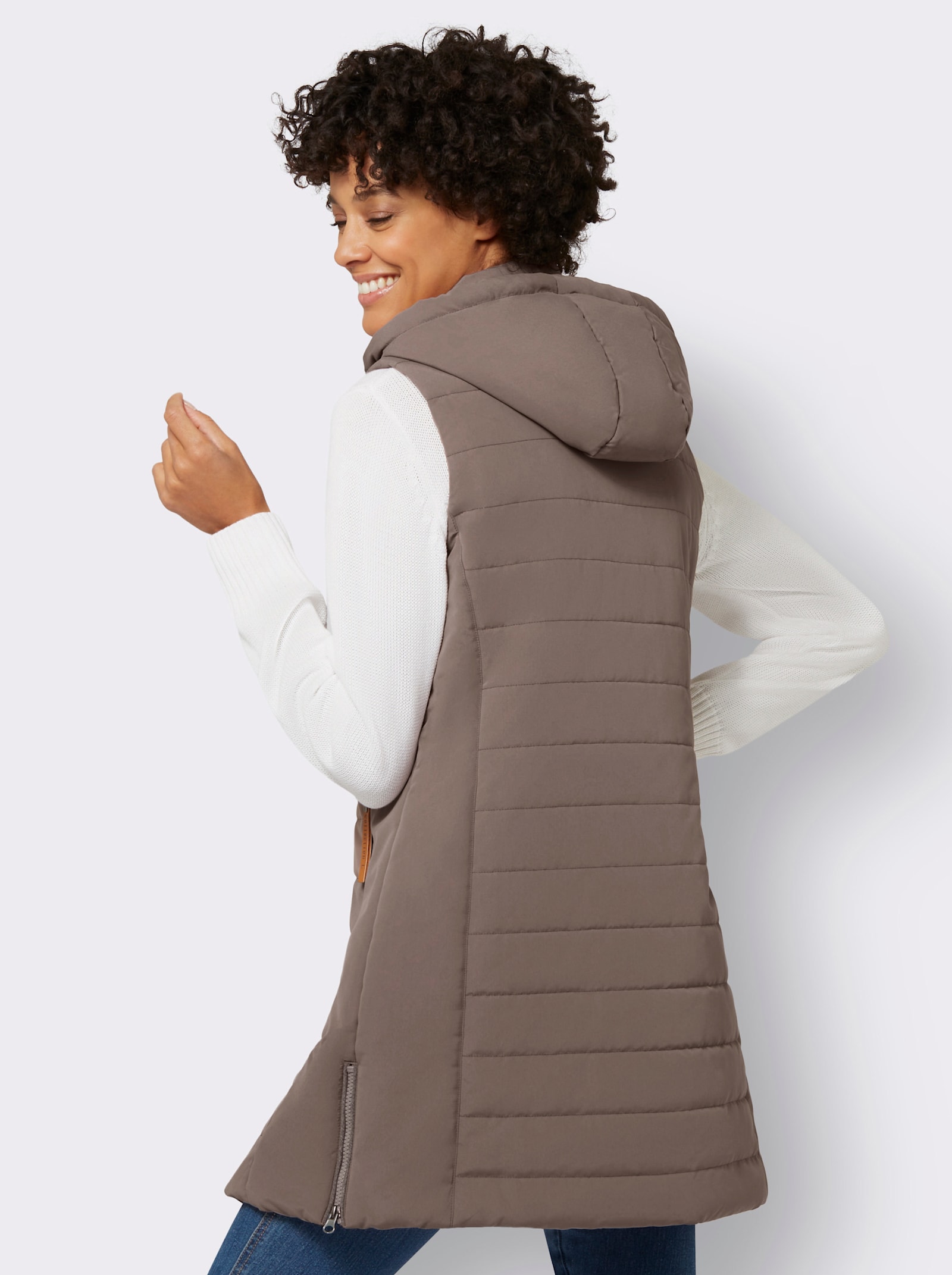 Longweste mit abnehmbarer Kapuze - taupe