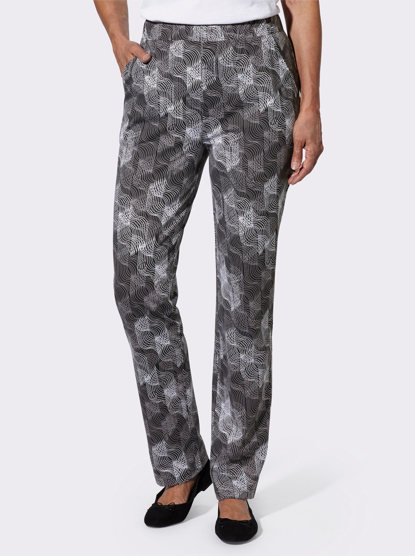 Vrijetijdsbroek van puur katoen - zwart/grijs geprint