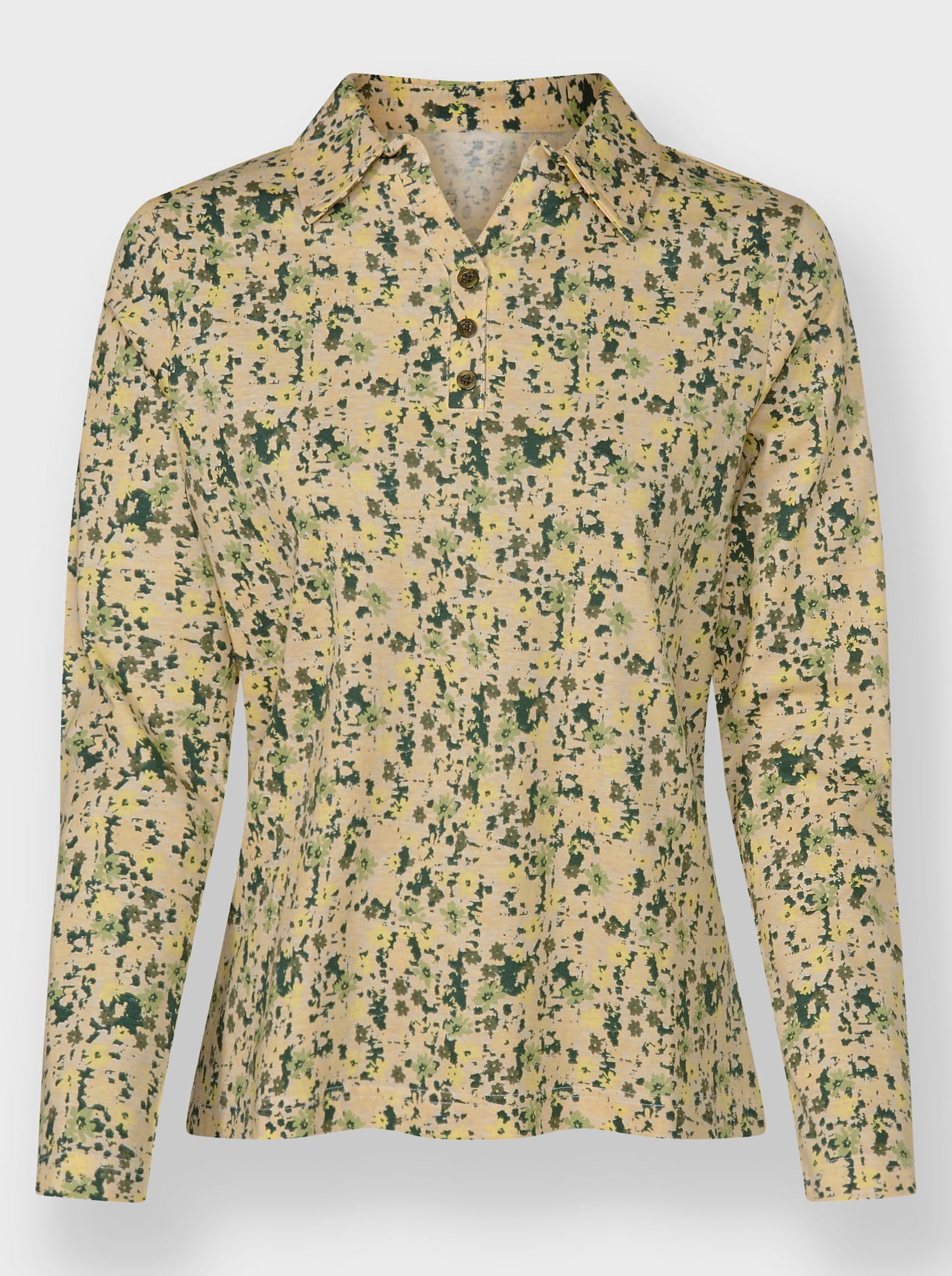 Langarm-Poloshirt mit Knopfleiste - elfenbein-zitrone-bedruckt