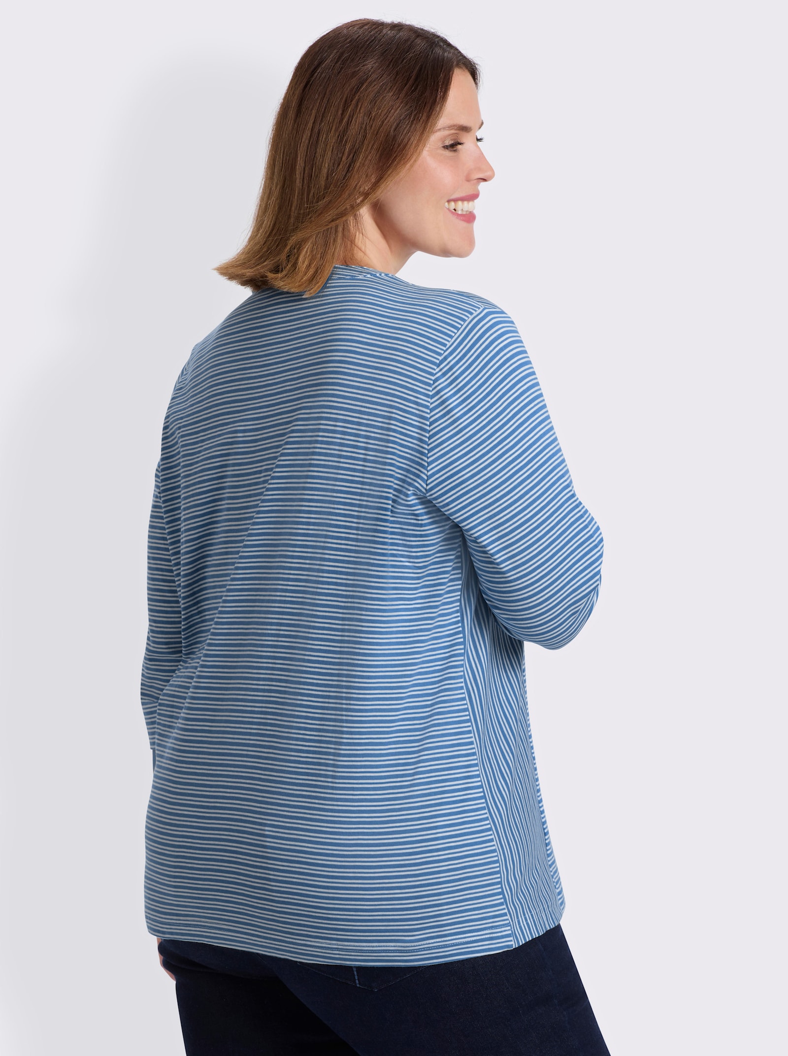 3/4-Arm-Shirt mit Ringel-Muster, garngefärbt - mittelblau-weiß-gestreift