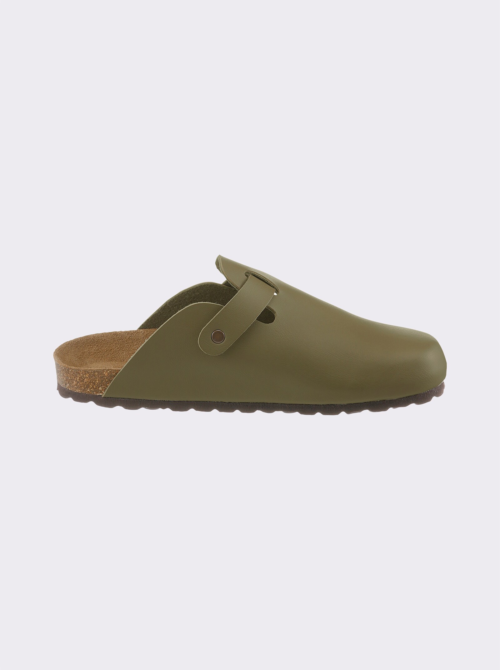 Bio Time Pantoffel aus Leder-Imitat, kräftige Füße - khaki