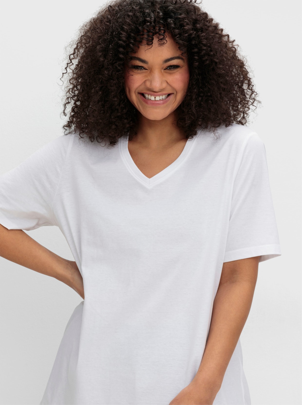 sheego Shirt met V-hals - ecru