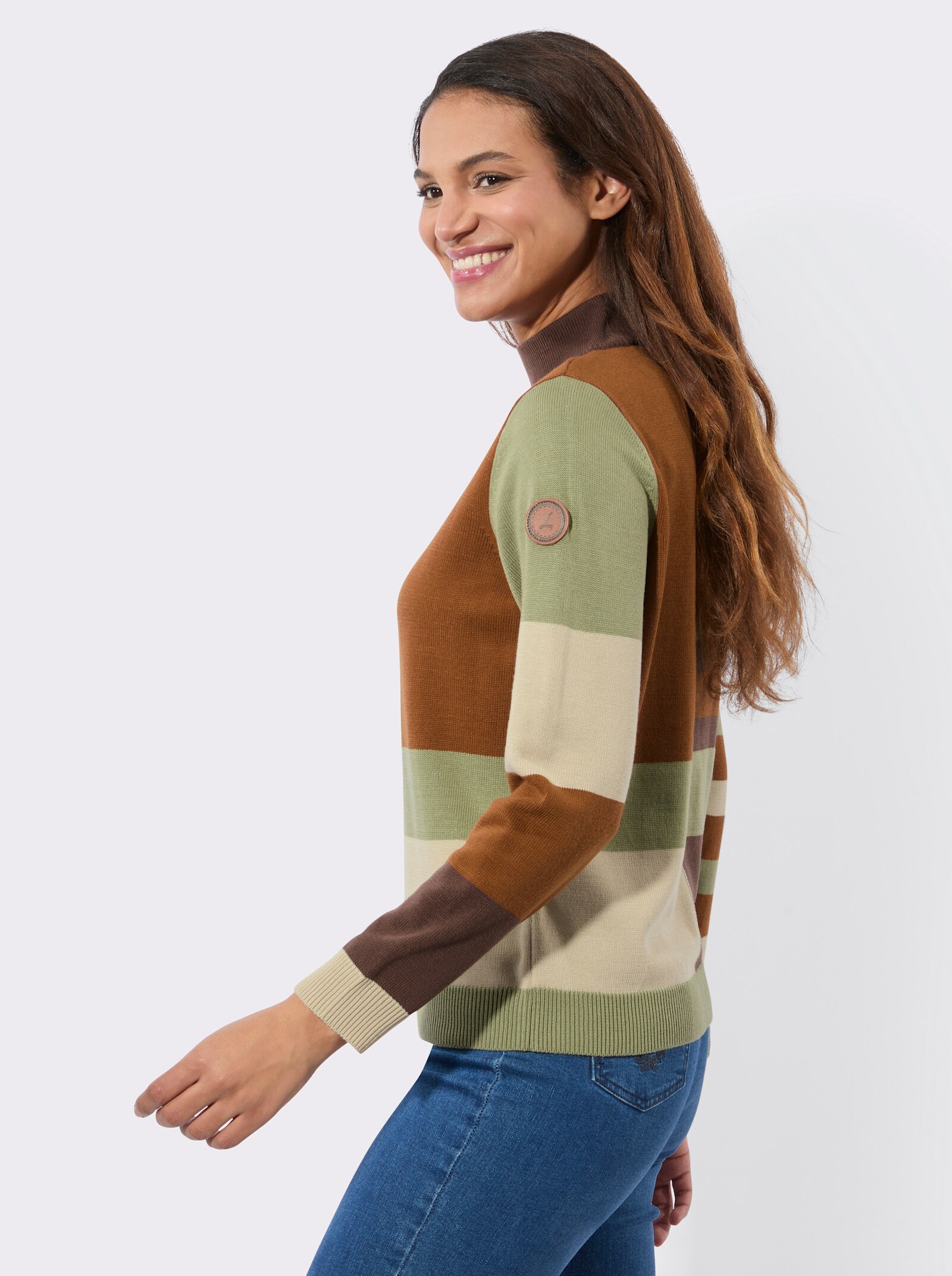 Jacquard-Pullover mit Stehkragen - schoko-sand-geringelt