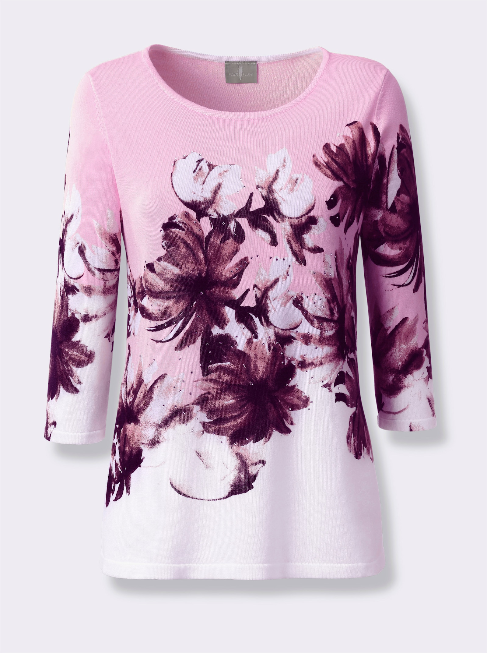 Strickpullover mit floralem Druck - weiß-hellrosé-bedruckt