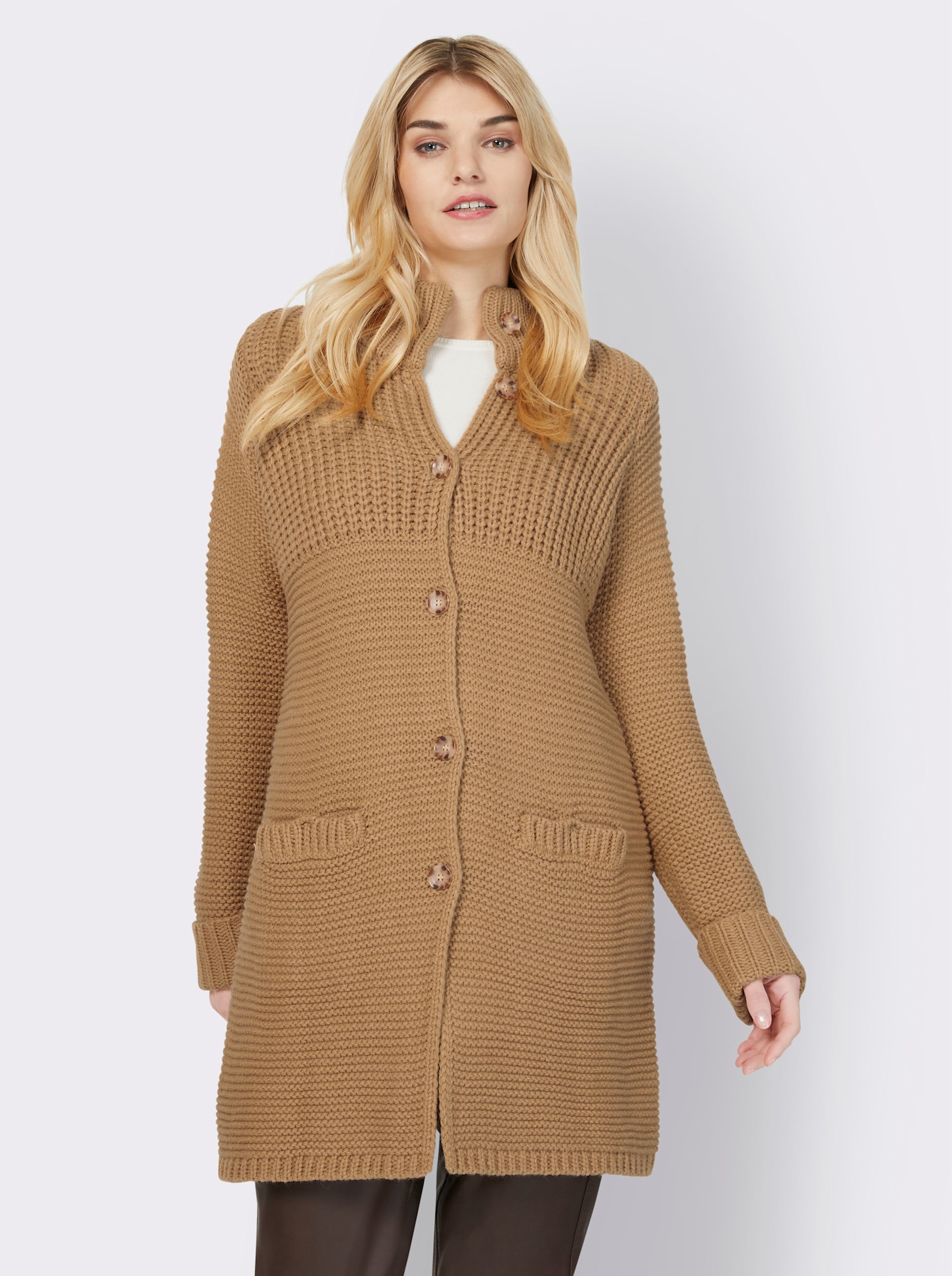 heine Strickjacke mit Stehkragen - camel
