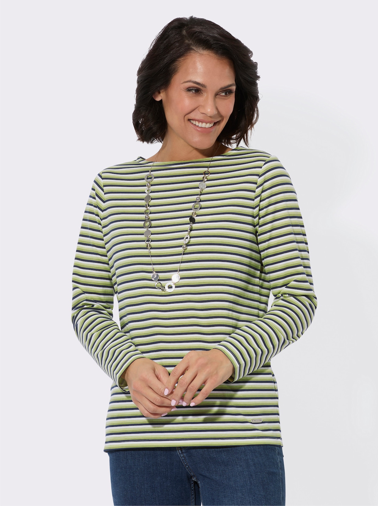 Shirt met lange mouwen - rietgroen/marine gestreept
