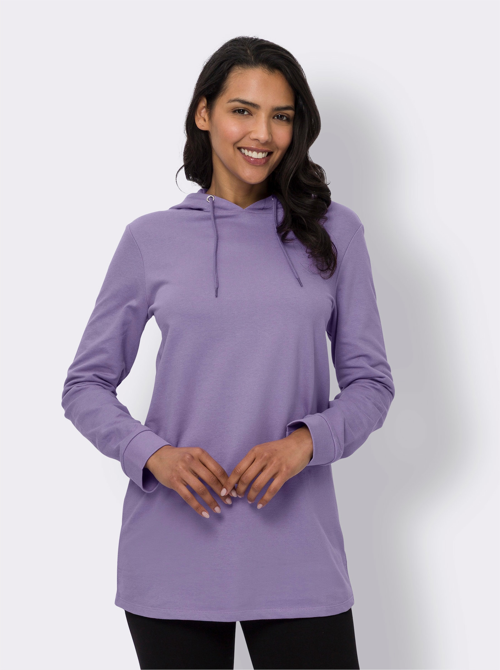 Lang sweatshirt met capuchon - lavendel