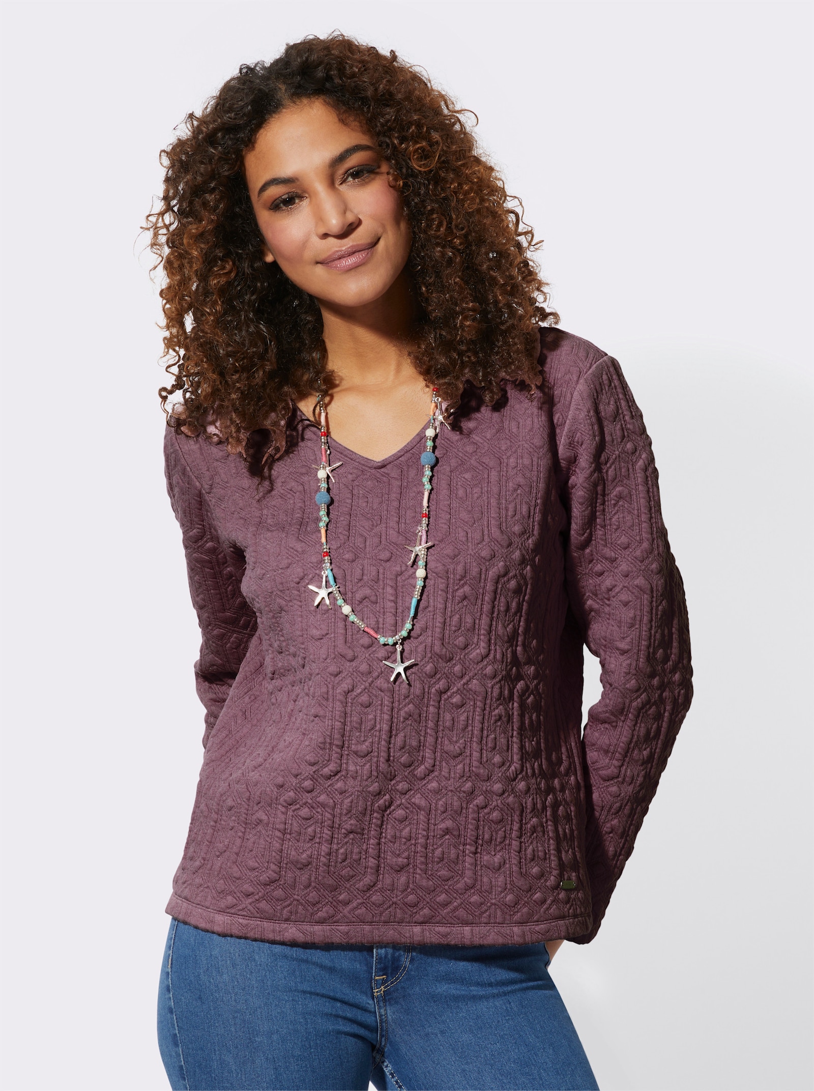 Langarmshirt im Jacquardmuster - burgund-gemustert