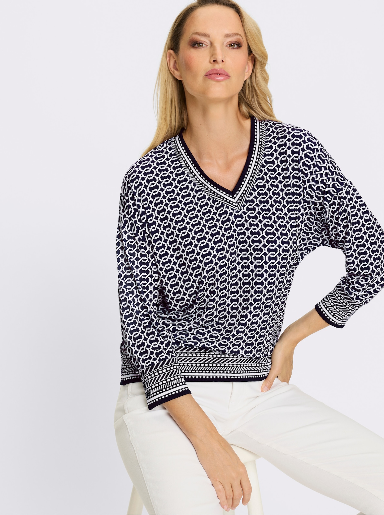 heine 3/4-Arm-Shirt - marine-ecru-bedruckt