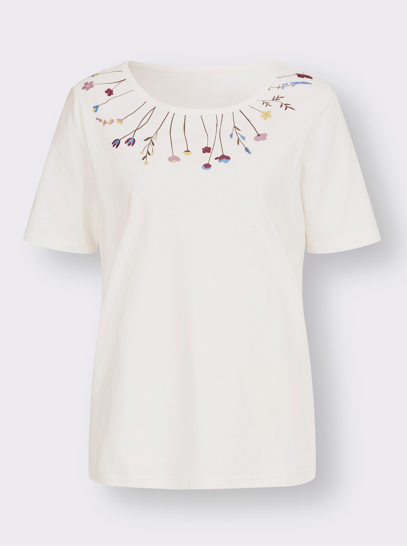 Shirt met ronde hals en op dessin geplaatste print - ecru/hemelsblauw