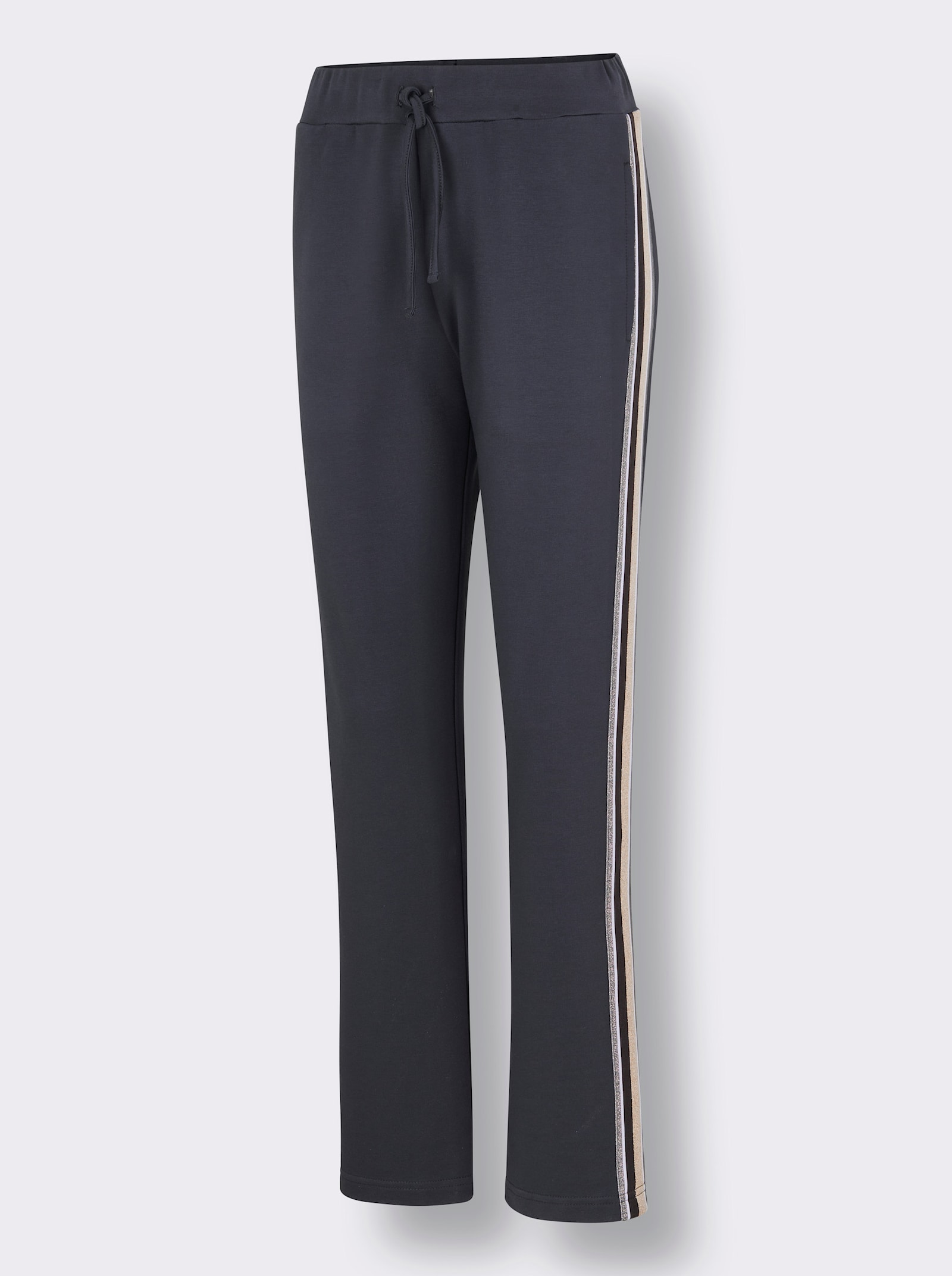 Plantier Dehnbund-Hose mit glitzerndem Galonstreifen - anthrazit-goldfarben