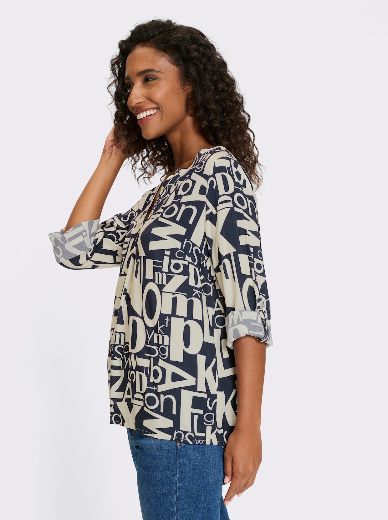 heine Druckbluse - champagner-marine-bedruckt