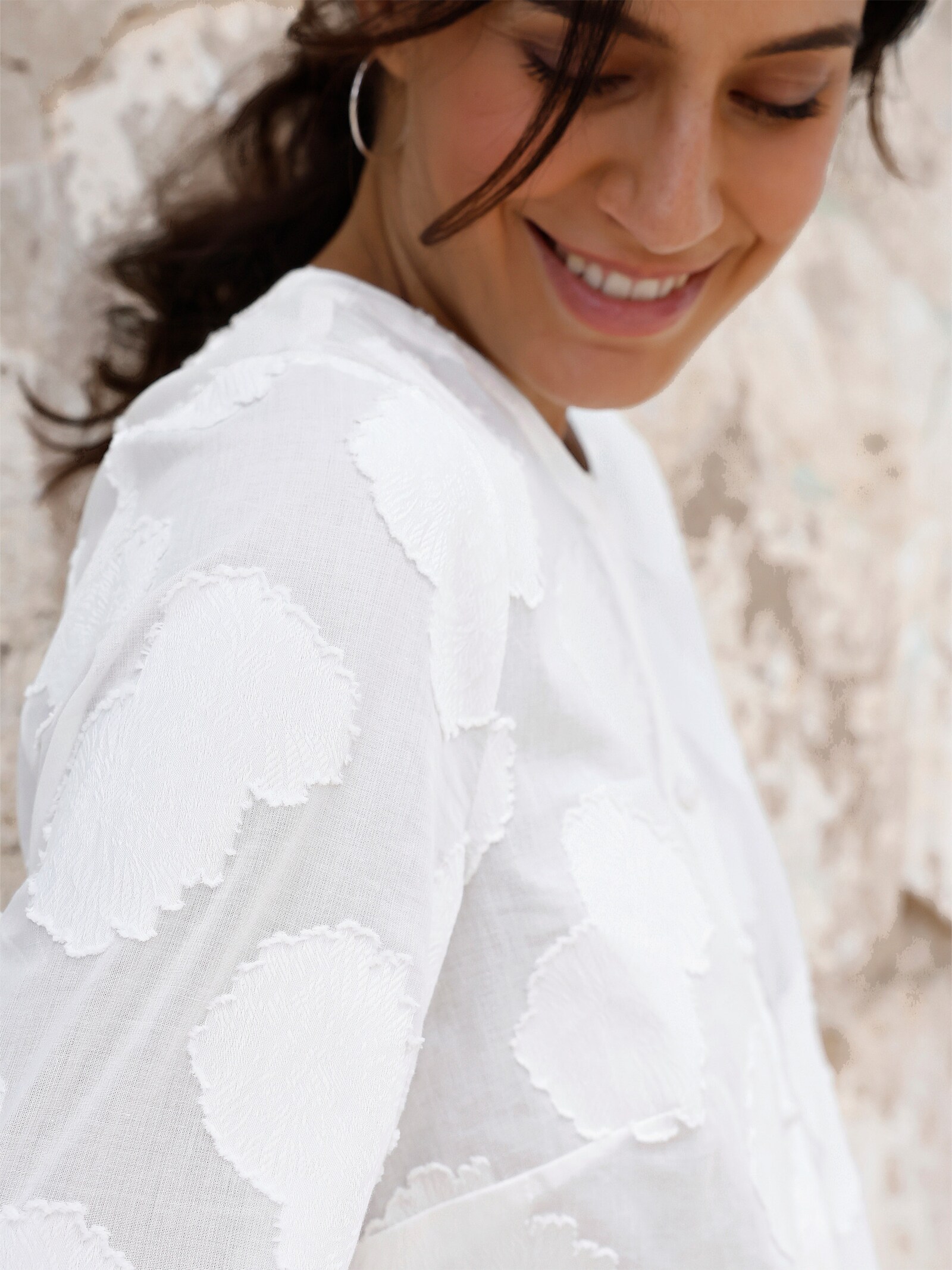 Baumwollbluse mit Jacquard-Dessin - ecru