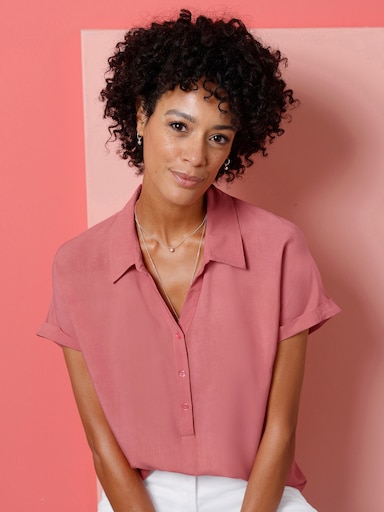 Blouse m. korte mouwen - flamingo