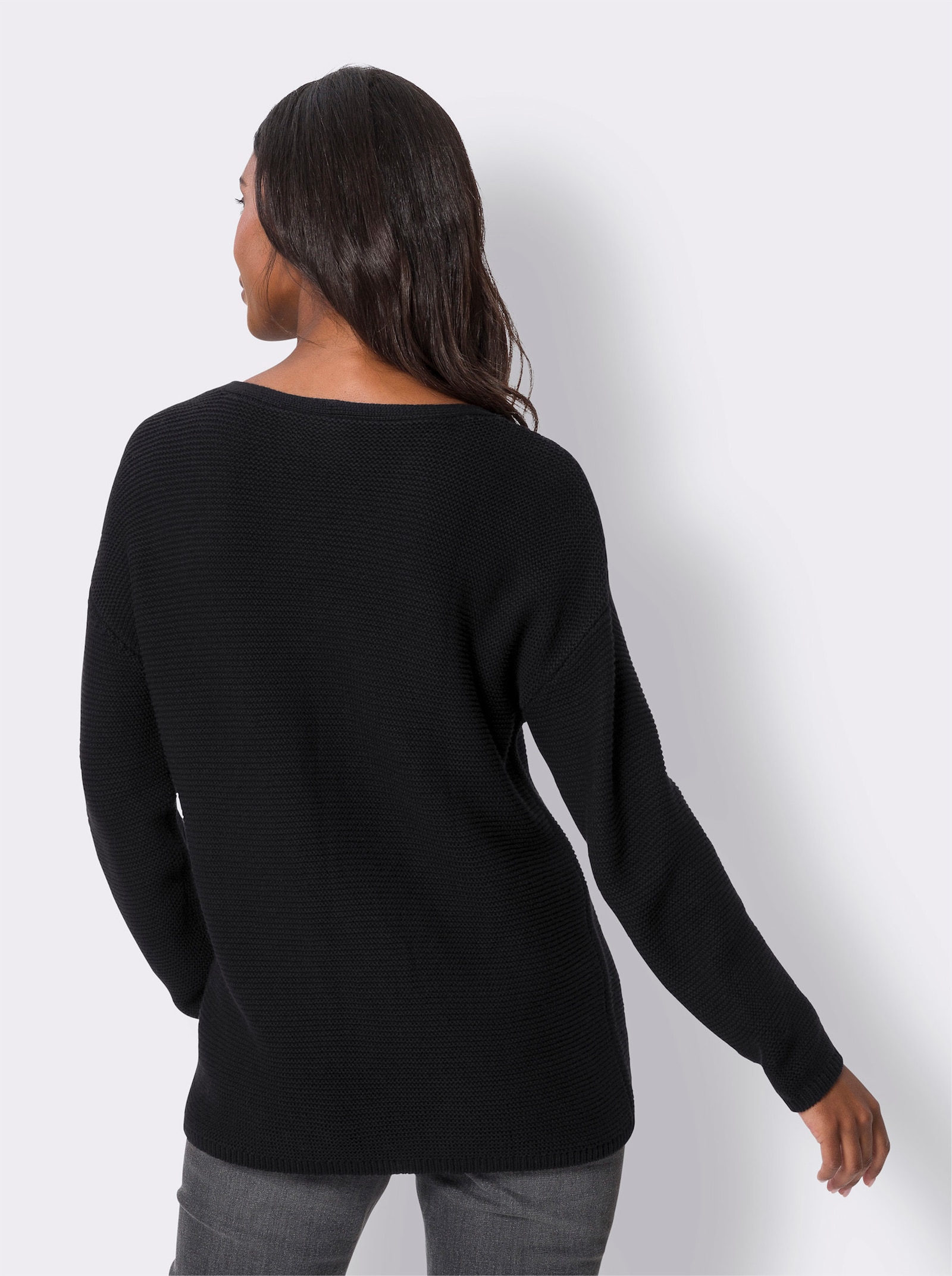 heine V-Ausschnitt-Pullover mit überschnittener Schulter - schwarz