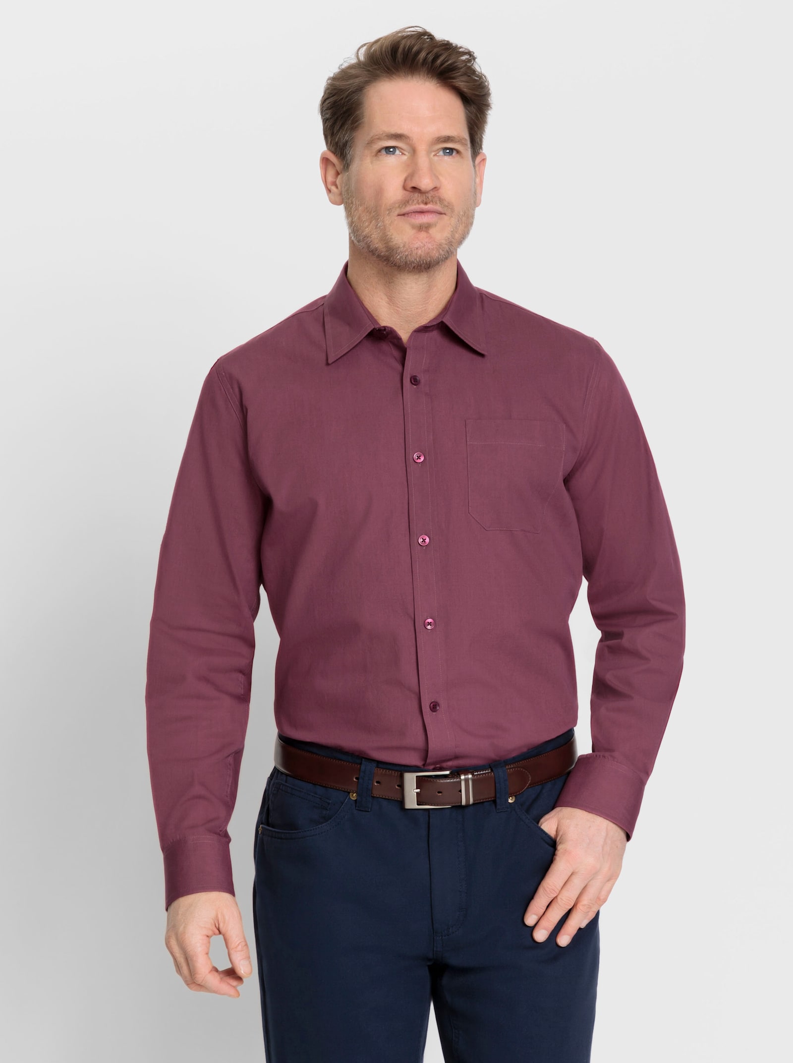 Marco Donati Langarmhemd in bügelfreier Qualität - burgund