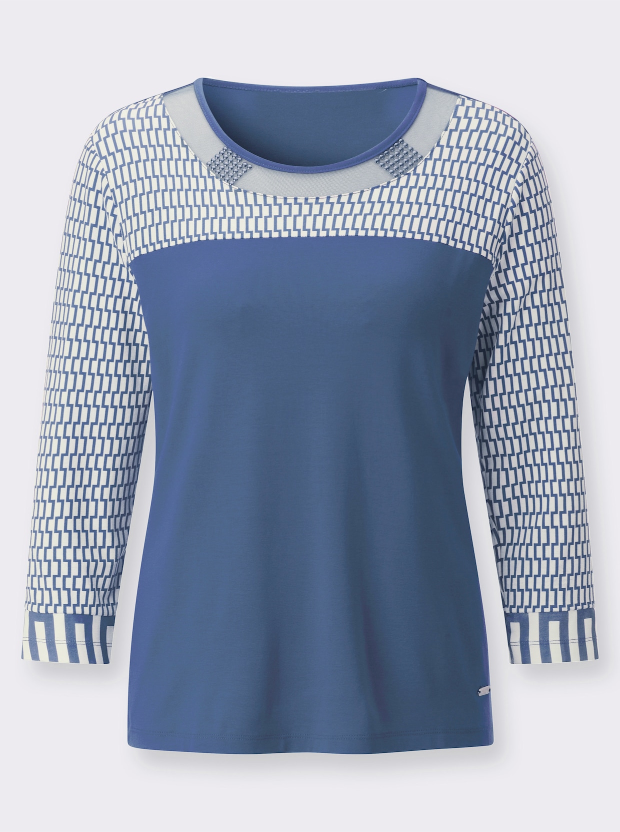 3/4-Arm-Shirt - jeansblau-ecru-bedruckt