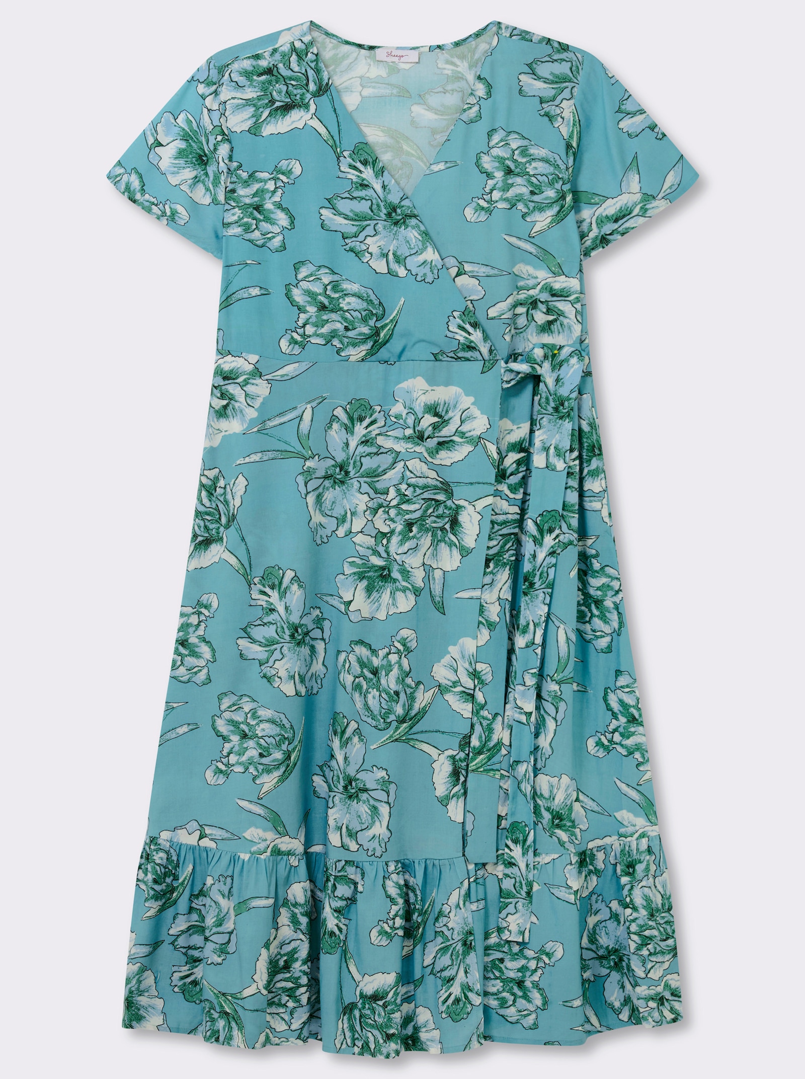 sheego by Joe Browns Wickelkleid mit Volant am Saum - aquamarin-smaragd-gemustert