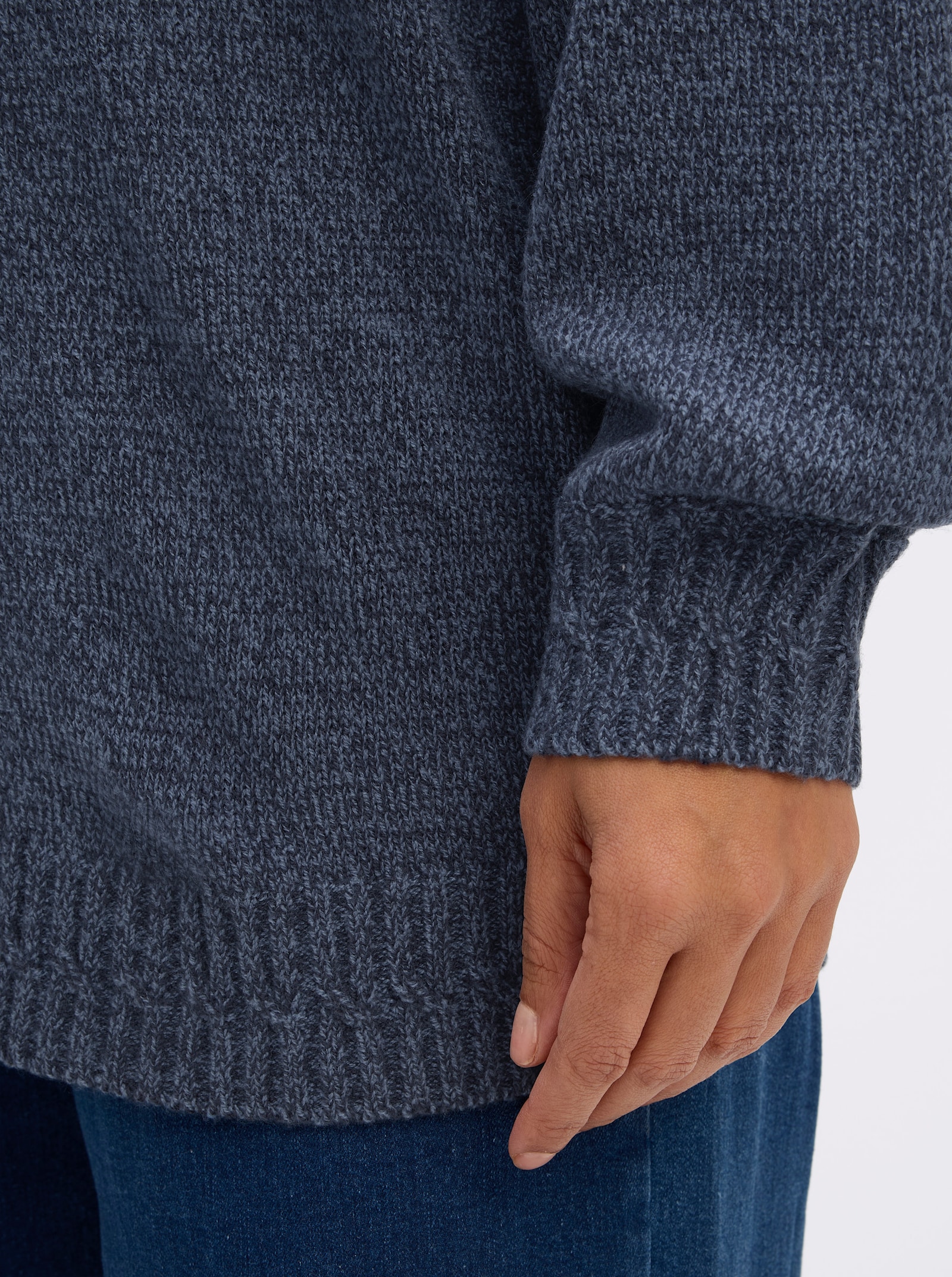 sheego Strickpullover mit U-Boot-Ausschnitt - tiefblau-meliert
