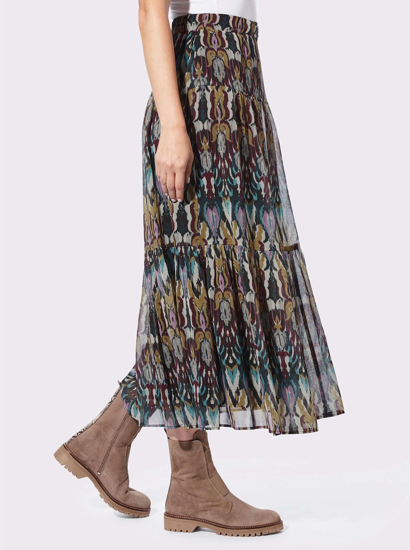 heine Schlupfrock in ausgestellter Form - salbei-schwarz-bedruckt