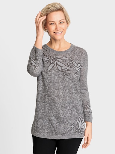 3/4 Arm-Pullover mit Intarsien-Muster - hellgrau-anthrazit-meliert